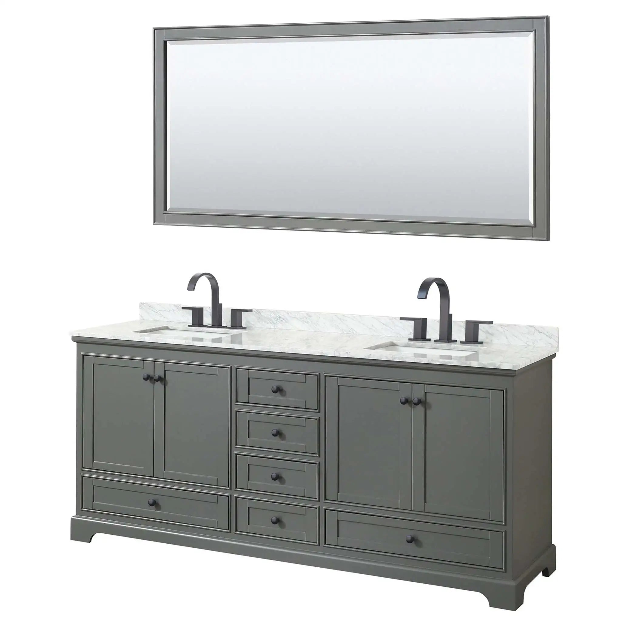 80" Deborah Double Bathroom Vanity in Dark Gray with Matte Black Trim & 70" Mirror by Wyndham