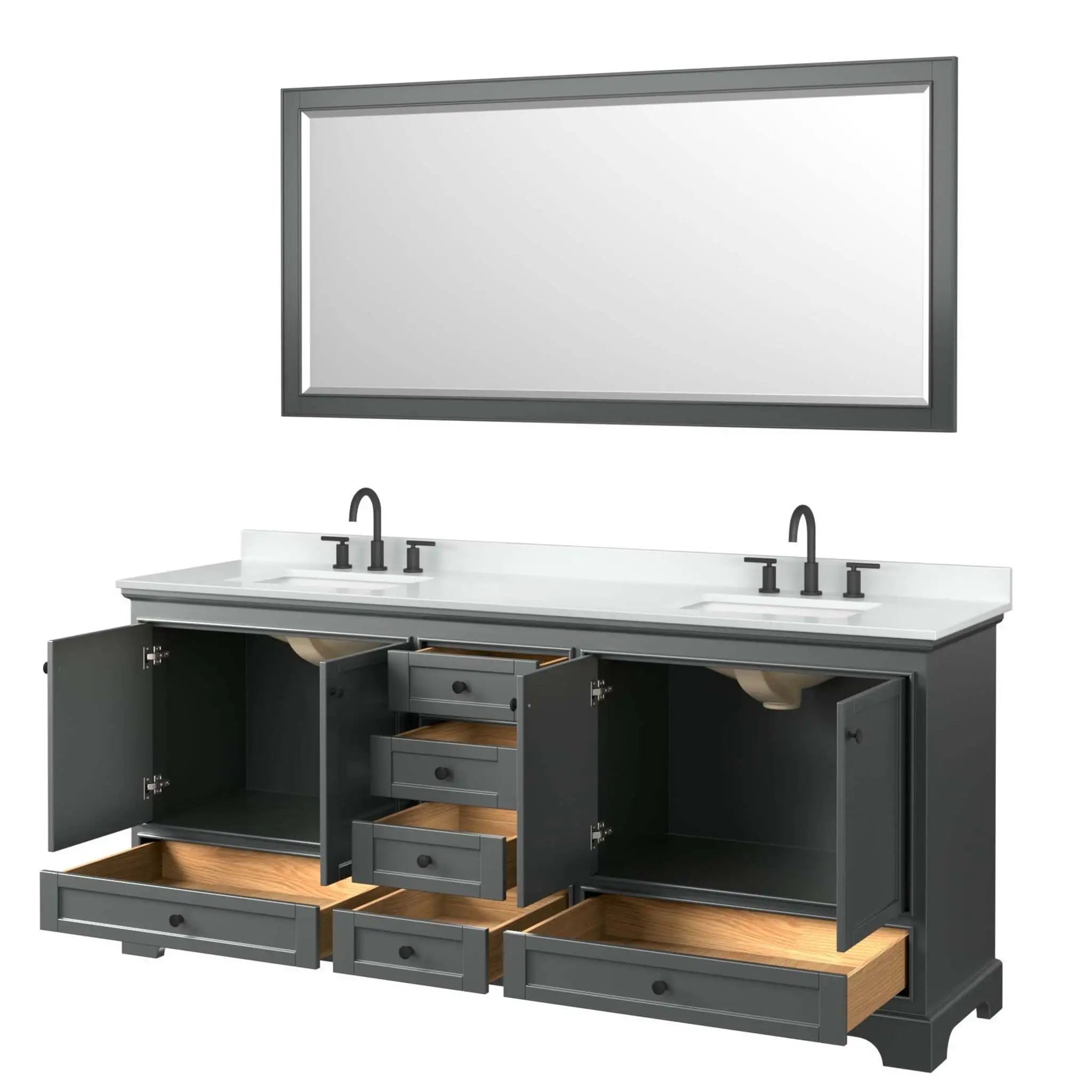 80" Deborah Double Bathroom Vanity in Dark Gray with Matte Black Trim & 70" Mirror by Wyndham