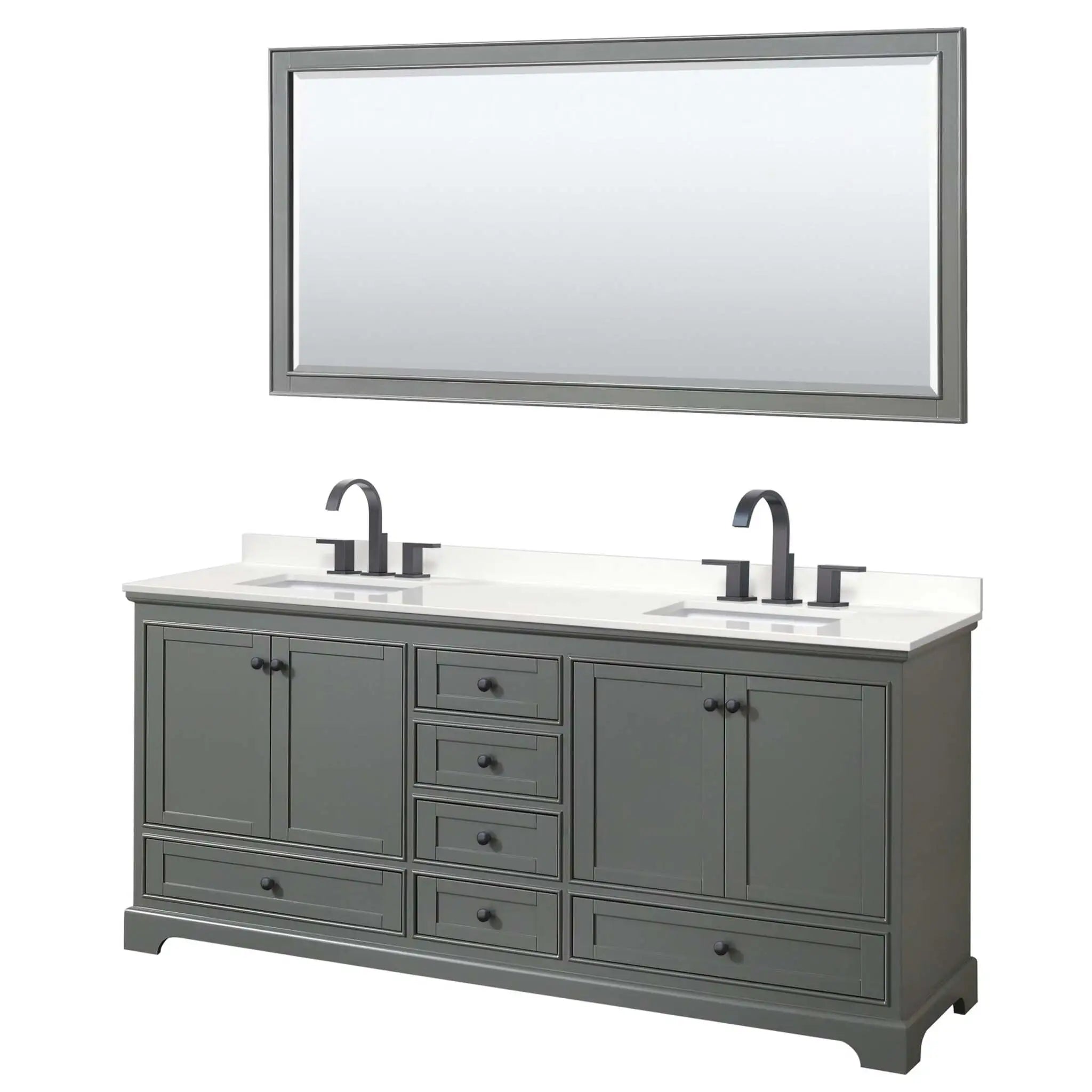 80" Deborah Double Bathroom Vanity in Dark Gray with Matte Black Trim & 70" Mirror by Wyndham