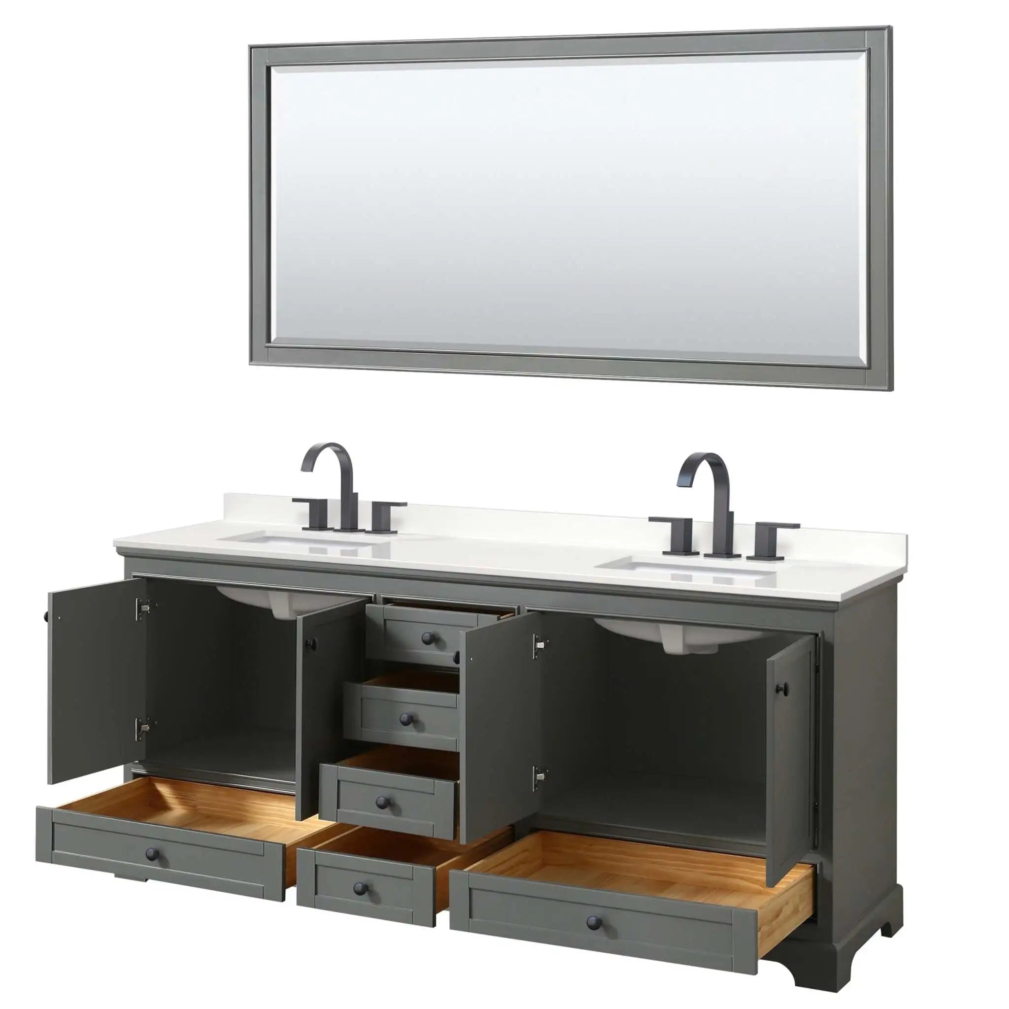 80" Deborah Double Bathroom Vanity in Dark Gray with Matte Black Trim & 70" Mirror by Wyndham