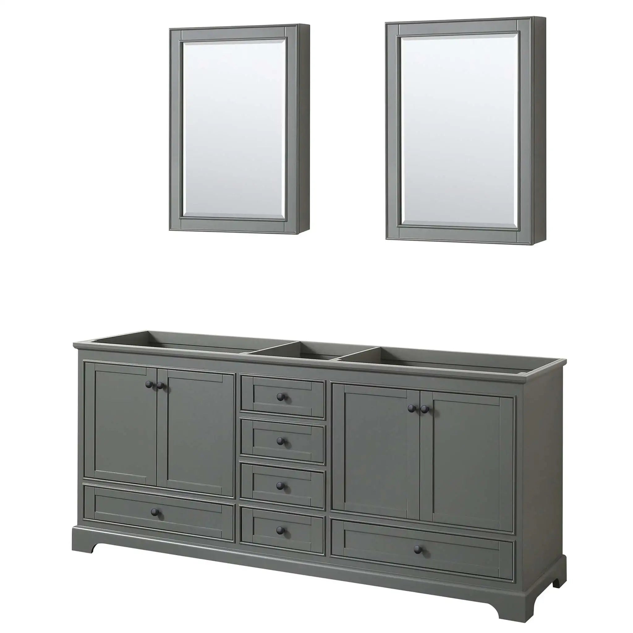 80" Deborah Double Bathroom Vanity in Dark Gray with Matte Black Trim & Medicine Cabinet by Wyndham