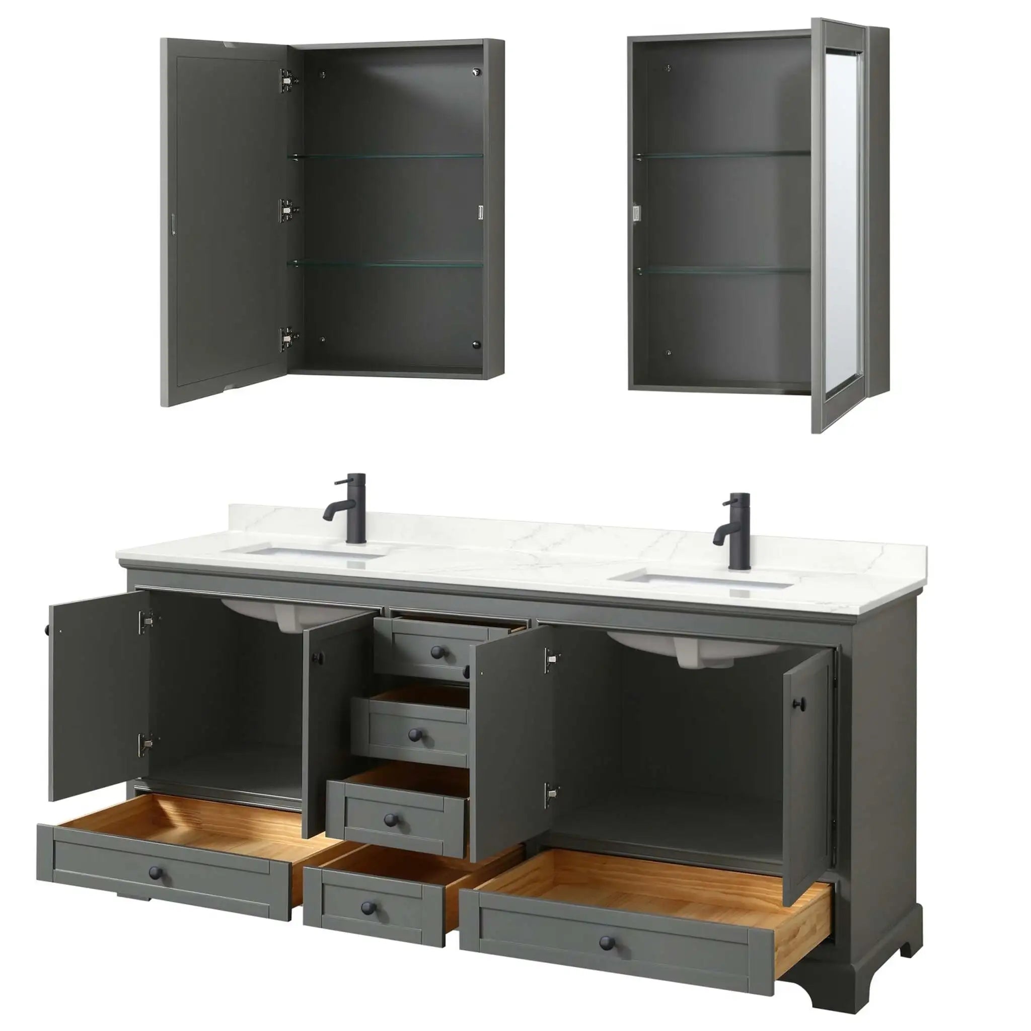 80" Deborah Double Bathroom Vanity in Dark Gray with Matte Black Trim & Medicine Cabinet by Wyndham