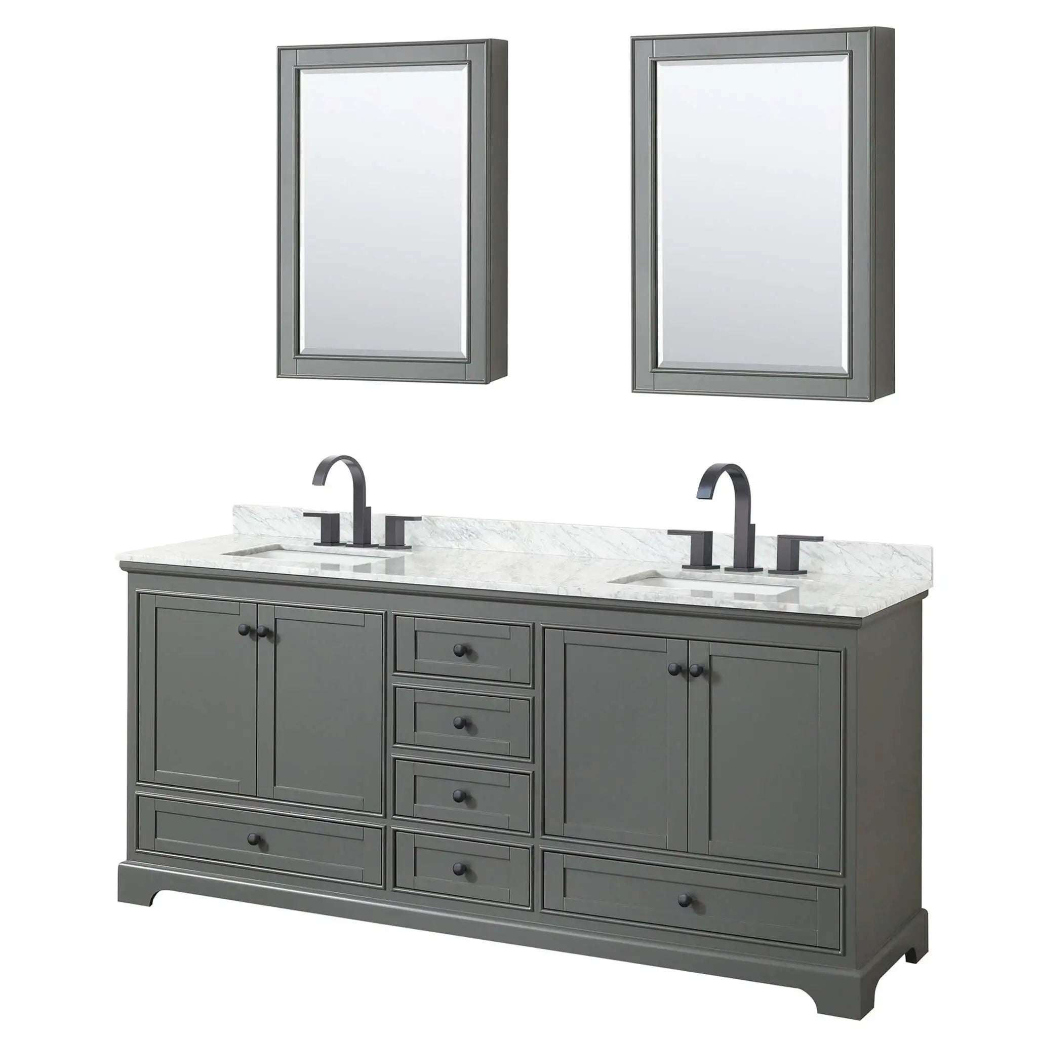80" Deborah Double Bathroom Vanity in Dark Gray with Matte Black Trim & Medicine Cabinet by Wyndham