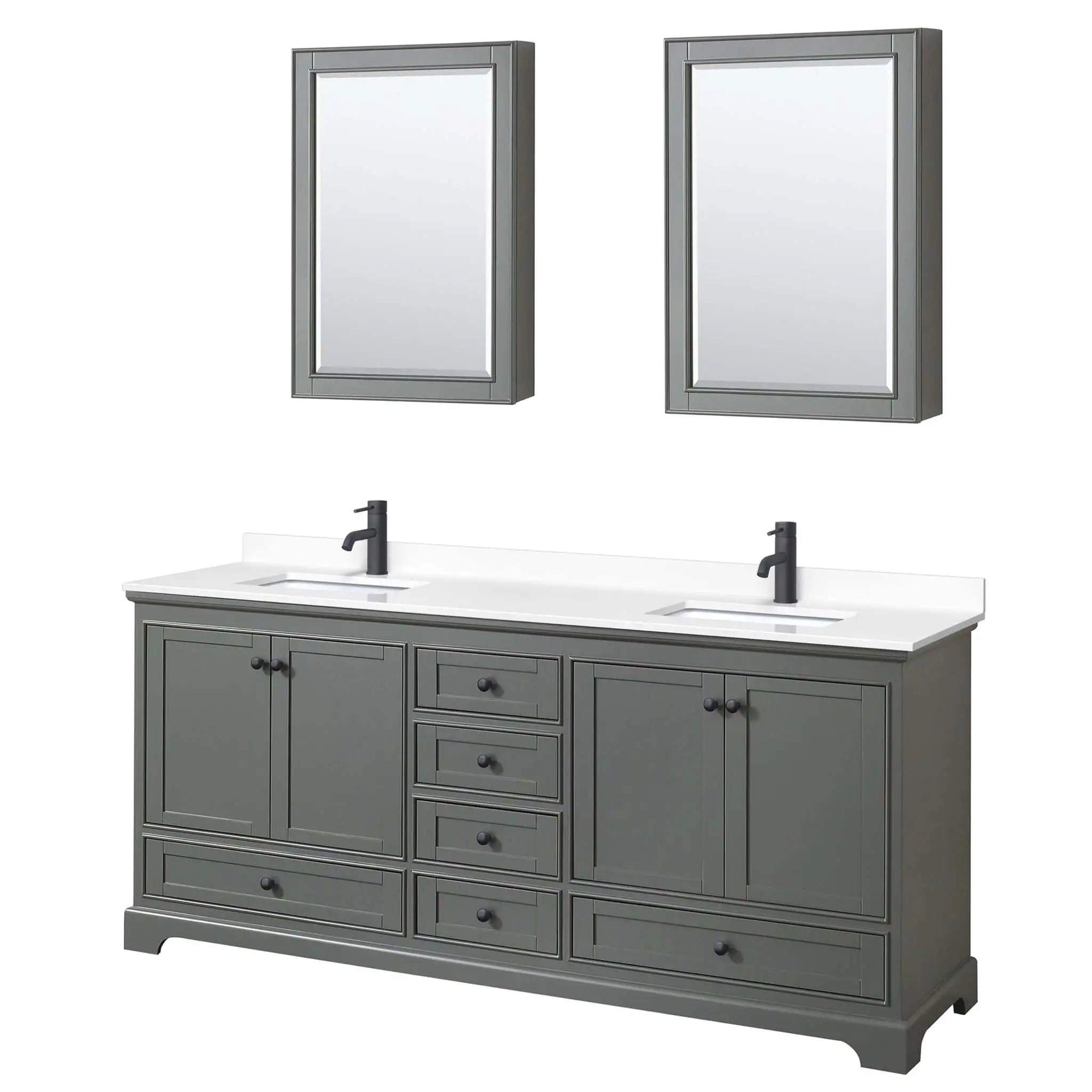 80" Deborah Double Bathroom Vanity in Dark Gray with Matte Black Trim & Medicine Cabinet by Wyndham