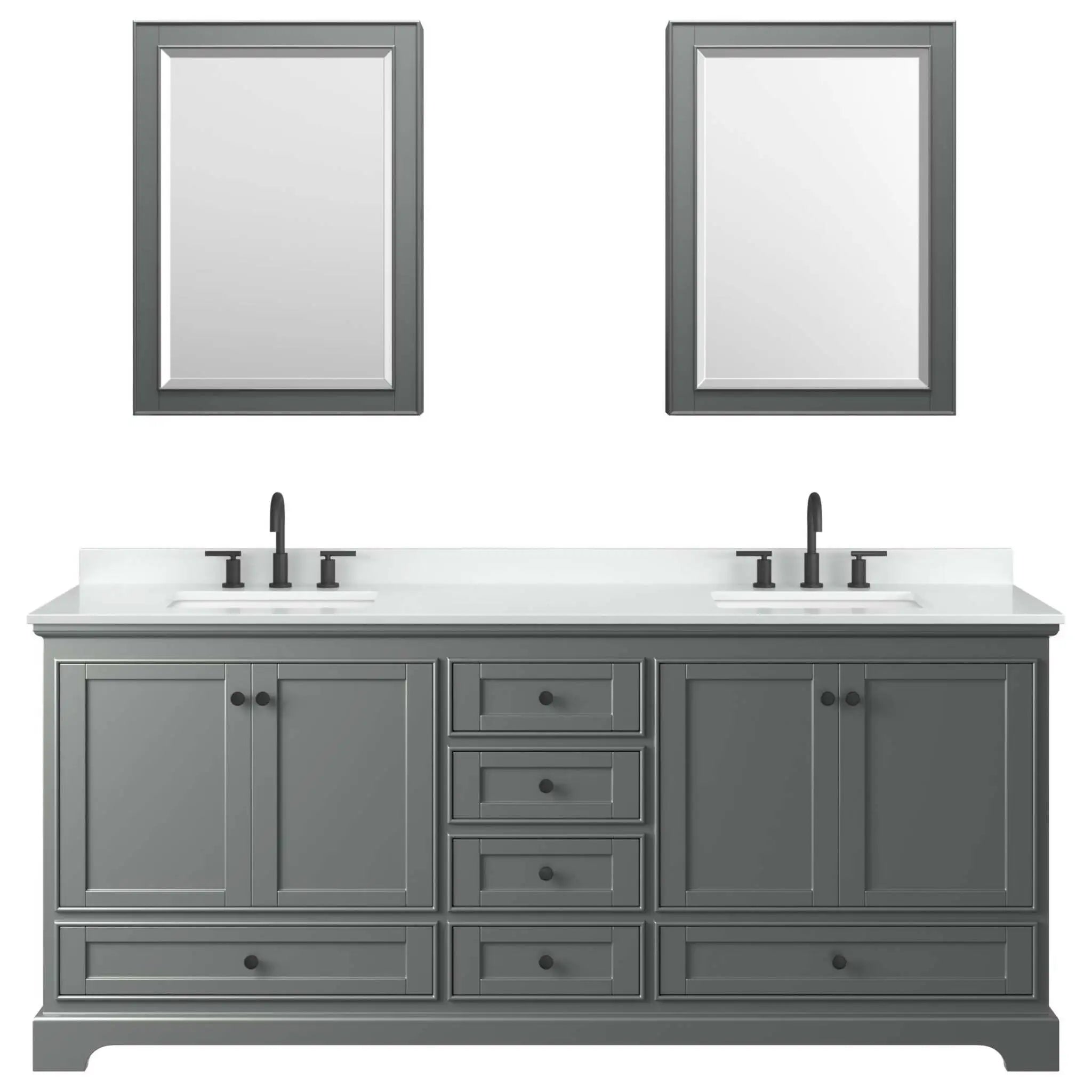 80" Deborah Double Bathroom Vanity in Dark Gray with Matte Black Trim & Medicine Cabinet by Wyndham