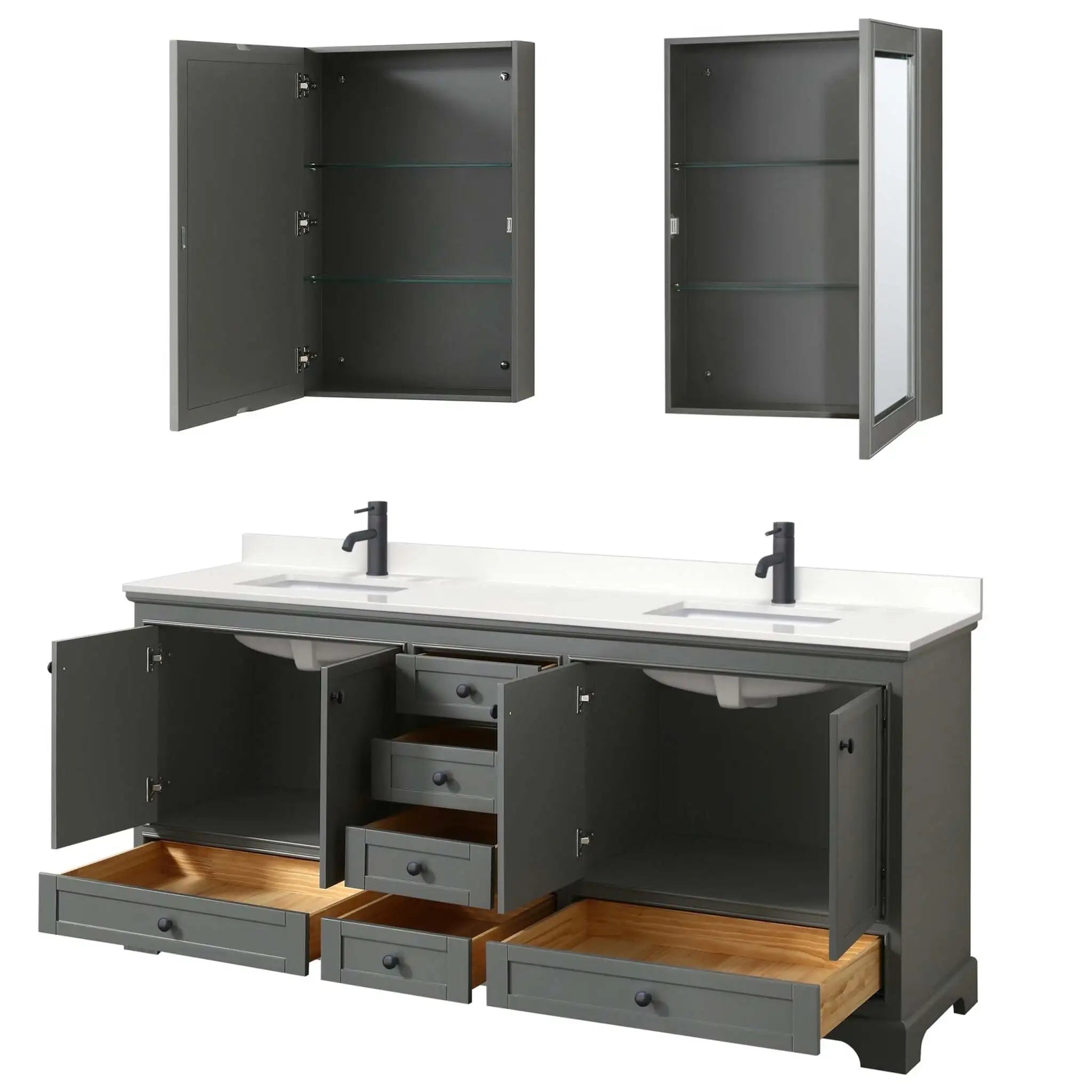80" Deborah Double Bathroom Vanity in Dark Gray with Matte Black Trim & Medicine Cabinet by Wyndham