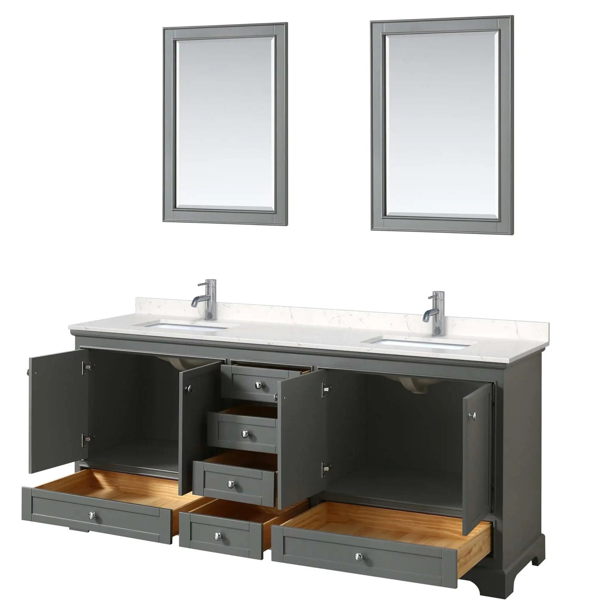 80" Deborah Double Bathroom Vanity in Dark Gray with Polished Chrome Trim & 24" Mirror by Wyndham