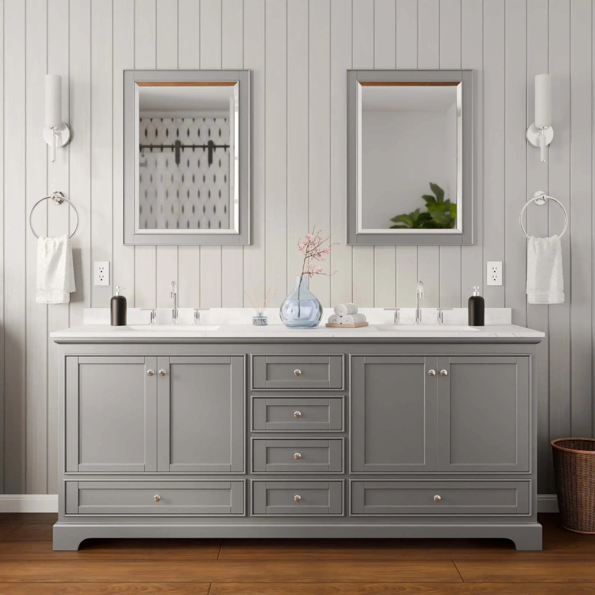 80" Deborah Double Bathroom Vanity in Dark Gray with Polished Chrome Trim & 24" Mirror by Wyndham
