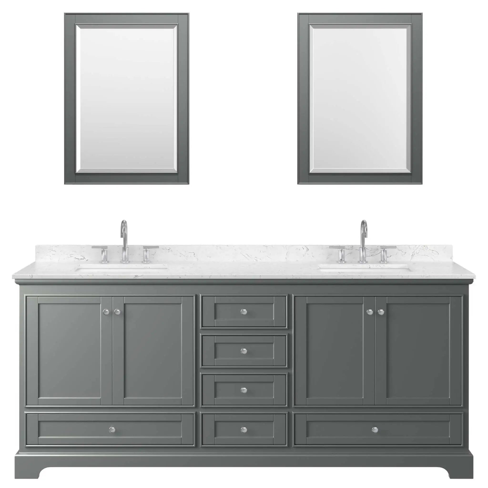 80" Deborah Double Bathroom Vanity in Dark Gray with Polished Chrome Trim & 24" Mirror by Wyndham