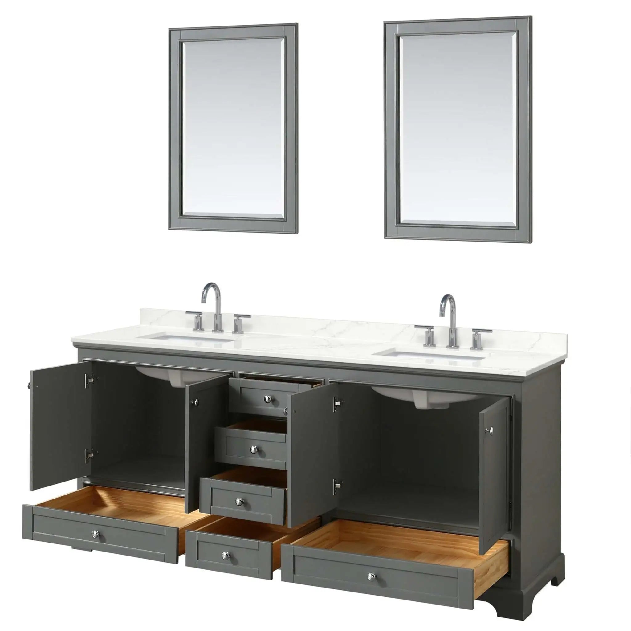 80" Deborah Double Bathroom Vanity in Dark Gray with Polished Chrome Trim & 24" Mirror by Wyndham