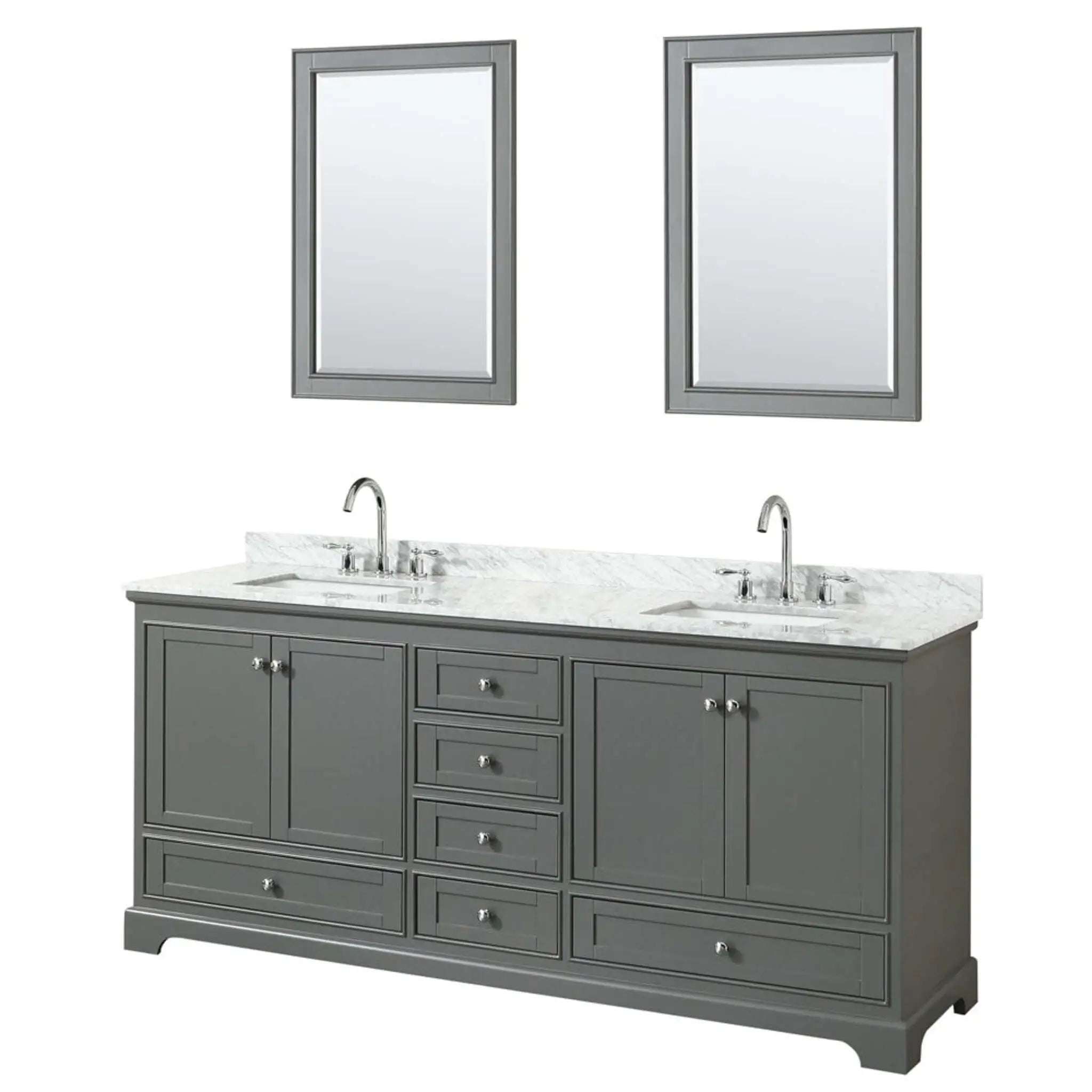 80" Deborah Double Bathroom Vanity in Dark Gray with Polished Chrome Trim & 24" Mirror by Wyndham