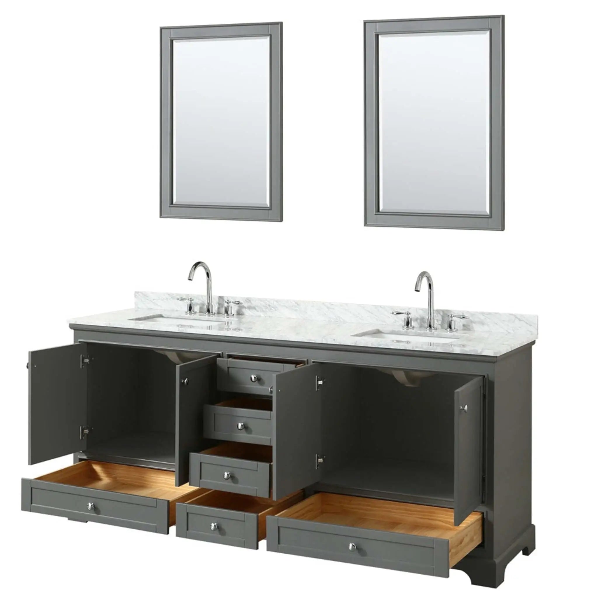 80" Deborah Double Bathroom Vanity in Dark Gray with Polished Chrome Trim & 24" Mirror by Wyndham