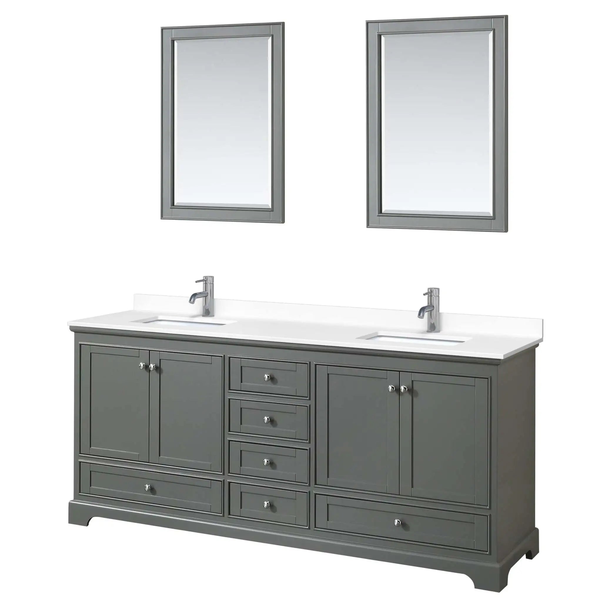 80" Deborah Double Bathroom Vanity in Dark Gray with Polished Chrome Trim & 24" Mirror by Wyndham