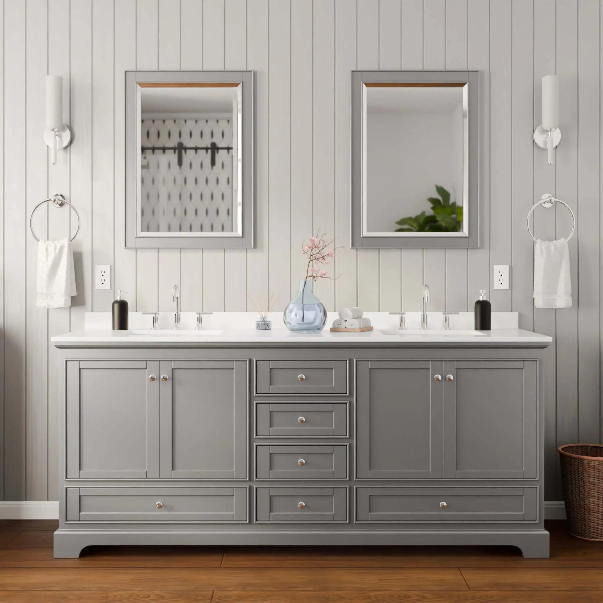 80" Deborah Double Bathroom Vanity in Dark Gray with Polished Chrome Trim & 24" Mirror by Wyndham