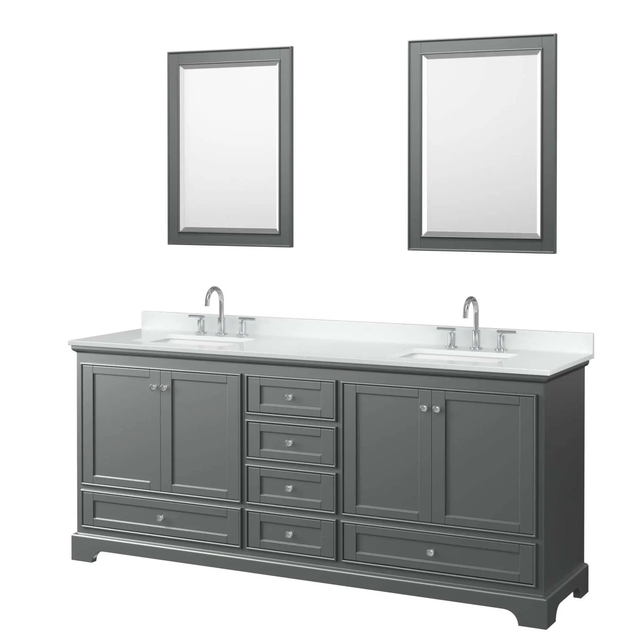 80" Deborah Double Bathroom Vanity in Dark Gray with Polished Chrome Trim & 24" Mirror by Wyndham