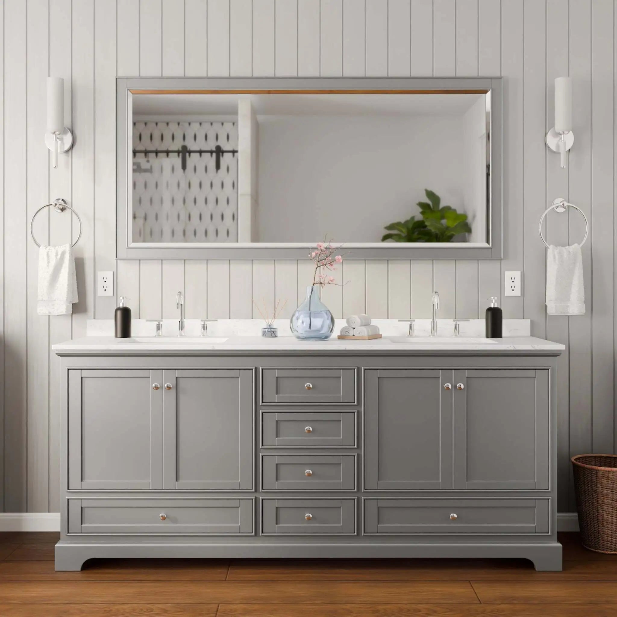 80" Deborah Double Bathroom Vanity in Dark Gray with Polished Chrome Trim & 70" Mirror by Wyndham