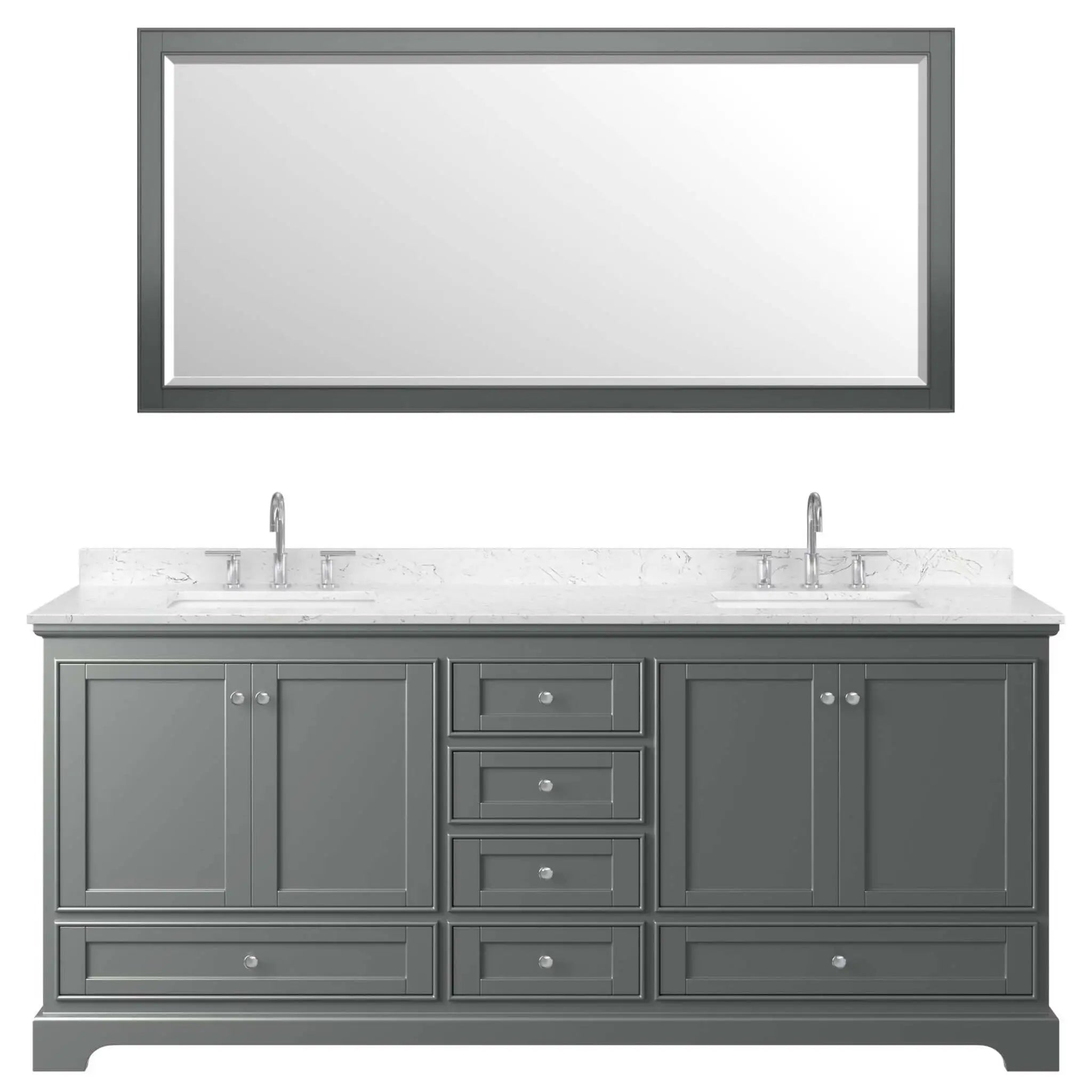 80" Deborah Double Bathroom Vanity in Dark Gray with Polished Chrome Trim & 70" Mirror by Wyndham