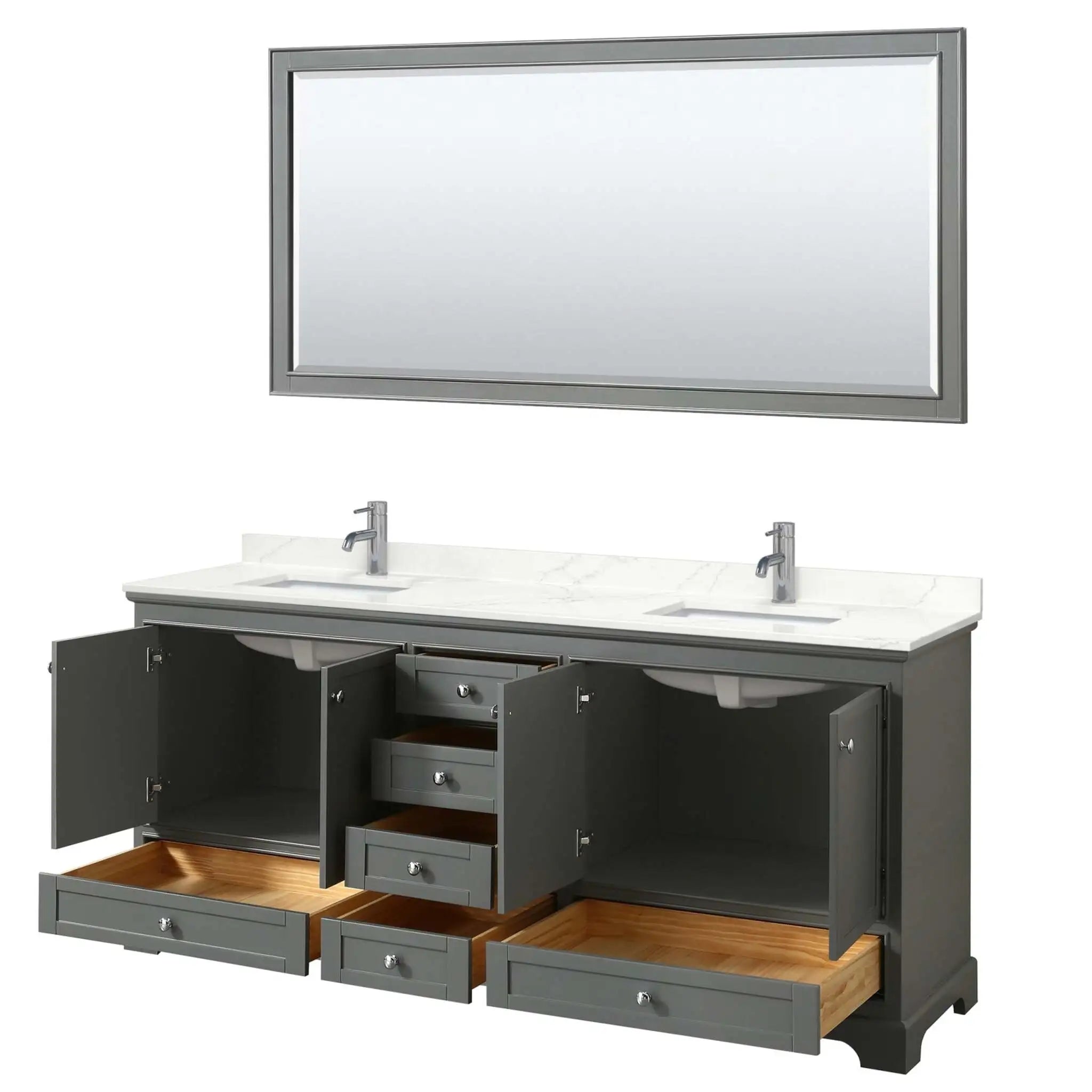 80" Deborah Double Bathroom Vanity in Dark Gray with Polished Chrome Trim & 70" Mirror by Wyndham