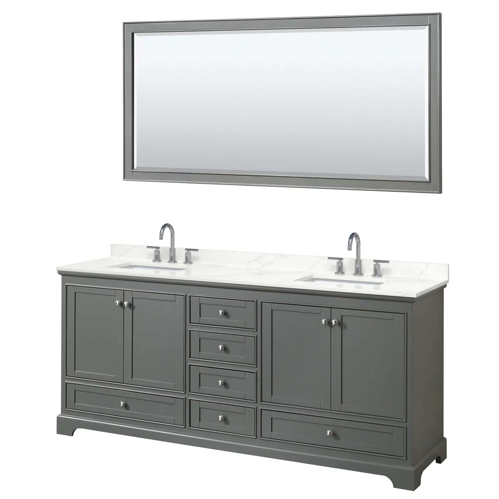 80" Deborah Double Bathroom Vanity in Dark Gray with Polished Chrome Trim & 70" Mirror by Wyndham