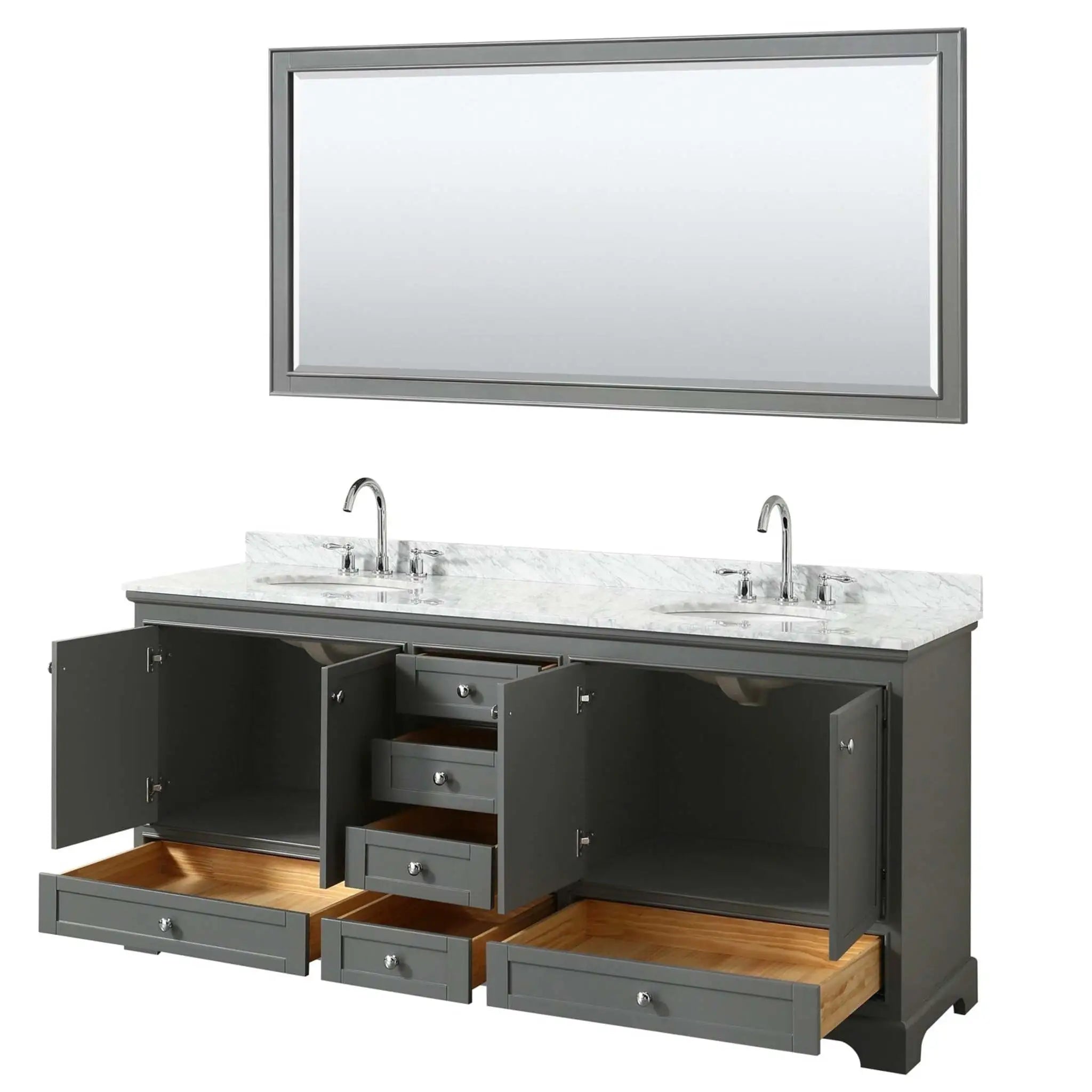 80" Deborah Double Bathroom Vanity in Dark Gray with Polished Chrome Trim & 70" Mirror by Wyndham
