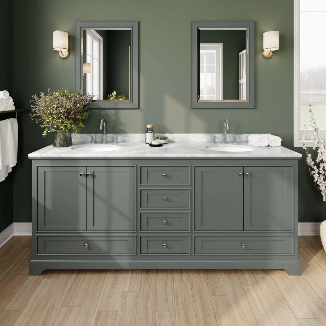 80" Deborah Double Bathroom Vanity in Dark Gray with Polished Chrome Trim & 70" Mirror by Wyndham