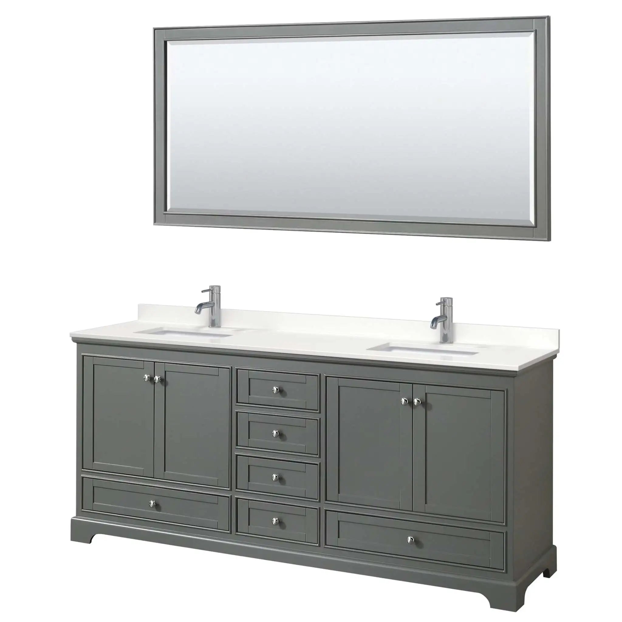 80" Deborah Double Bathroom Vanity in Dark Gray with Polished Chrome Trim & 70" Mirror by Wyndham