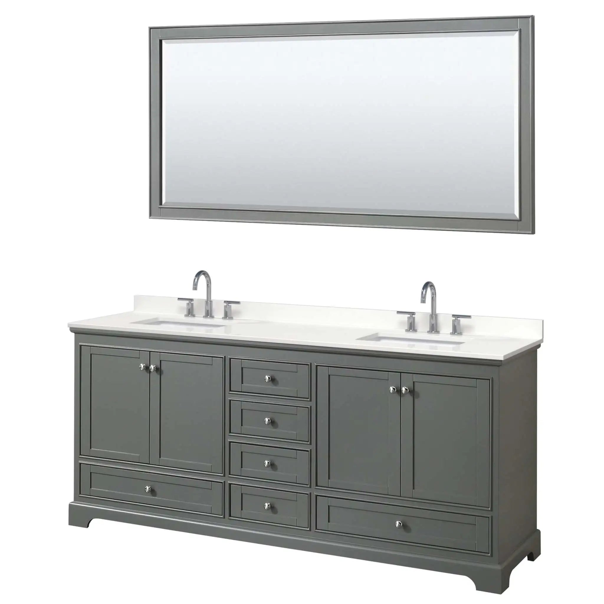 80" Deborah Double Bathroom Vanity in Dark Gray with Polished Chrome Trim & 70" Mirror by Wyndham
