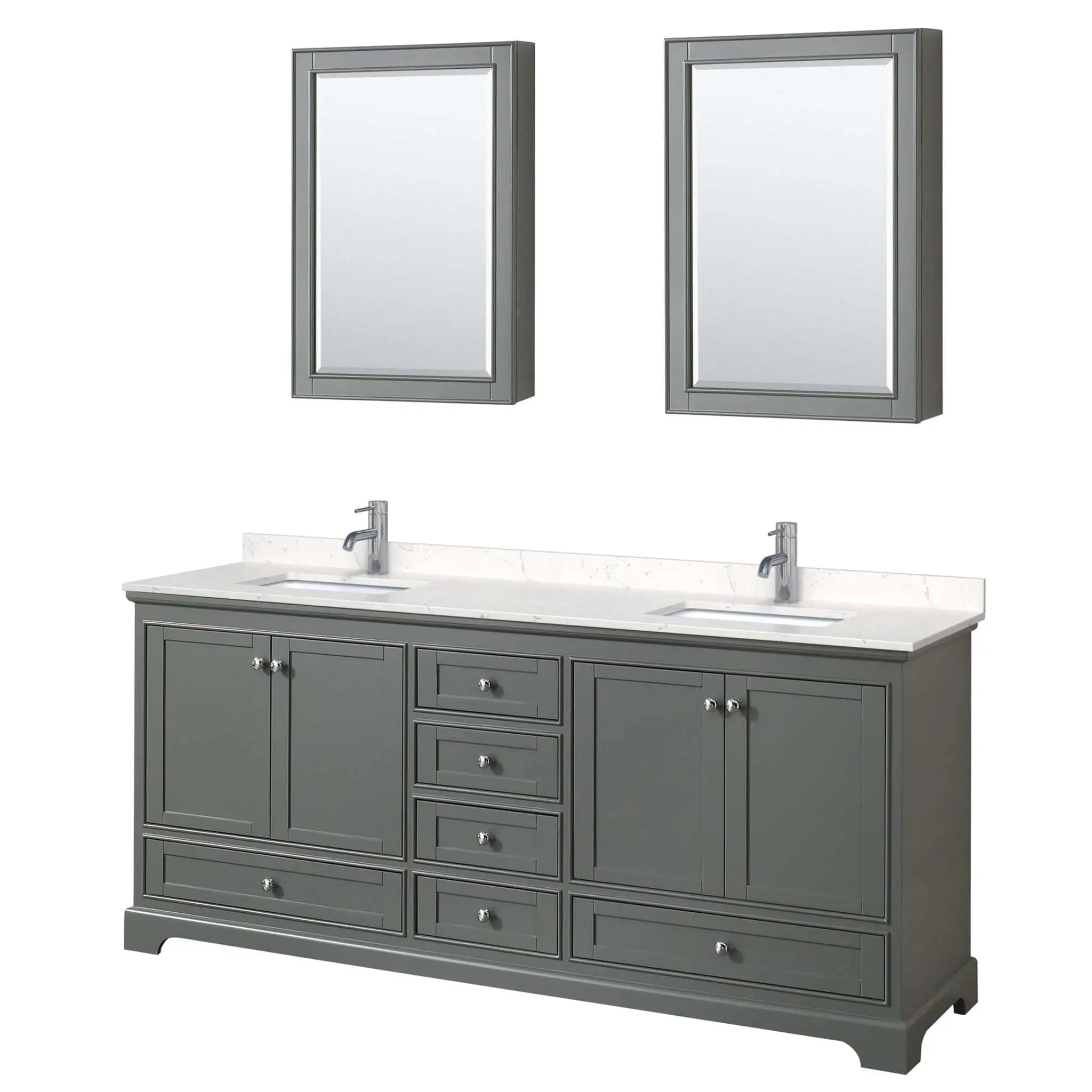 80" Deborah Double Bathroom Vanity in Dark Gray with Polished Chrome Trim & Medicine Cabinet by Wyndham