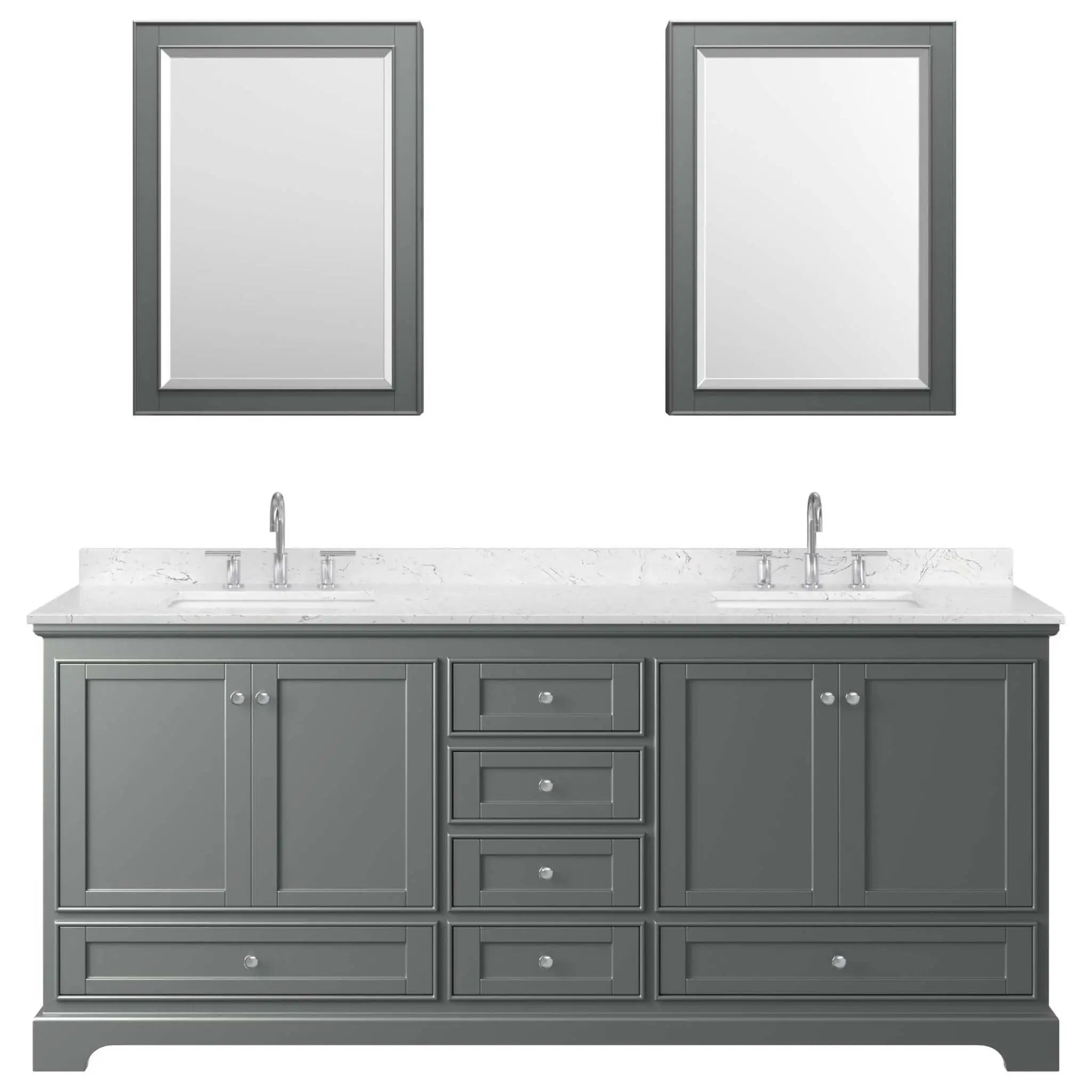 80" Deborah Double Bathroom Vanity in Dark Gray with Polished Chrome Trim & Medicine Cabinet by Wyndham