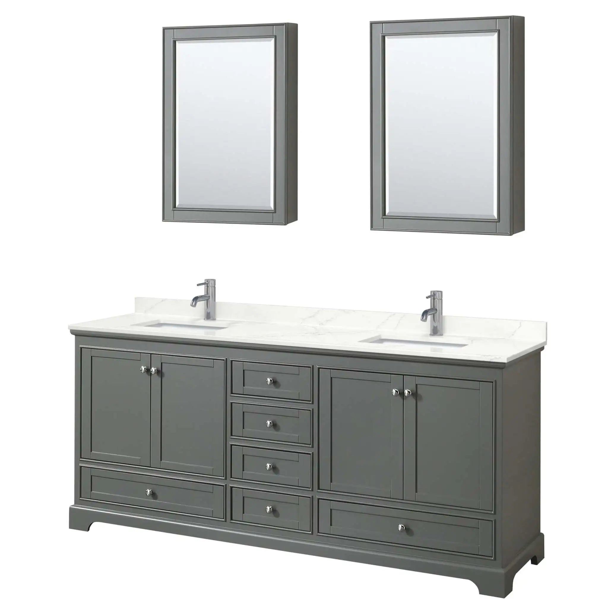 80" Deborah Double Bathroom Vanity in Dark Gray with Polished Chrome Trim & Medicine Cabinet by Wyndham