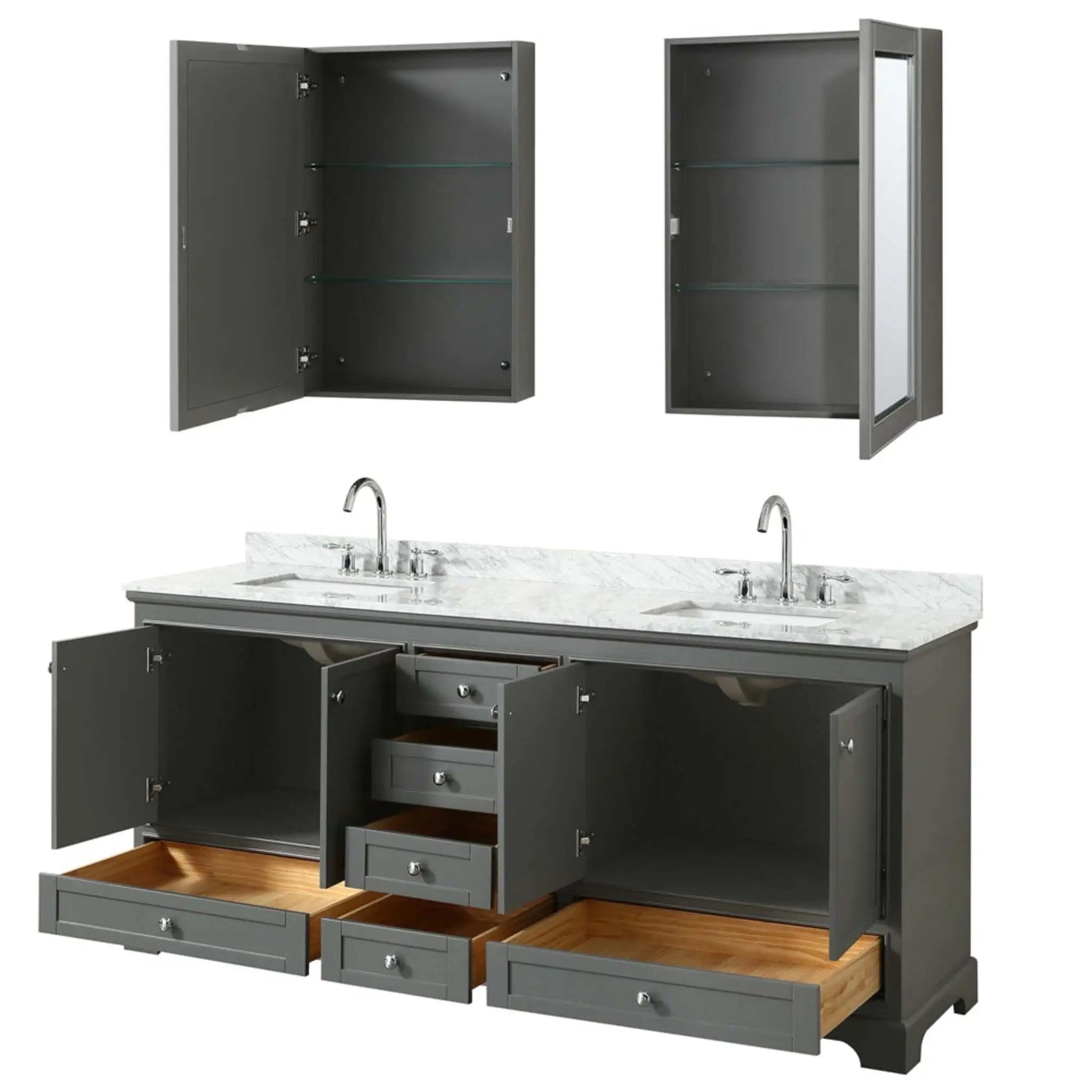 80" Deborah Double Bathroom Vanity in Dark Gray with Polished Chrome Trim & Medicine Cabinet by Wyndham
