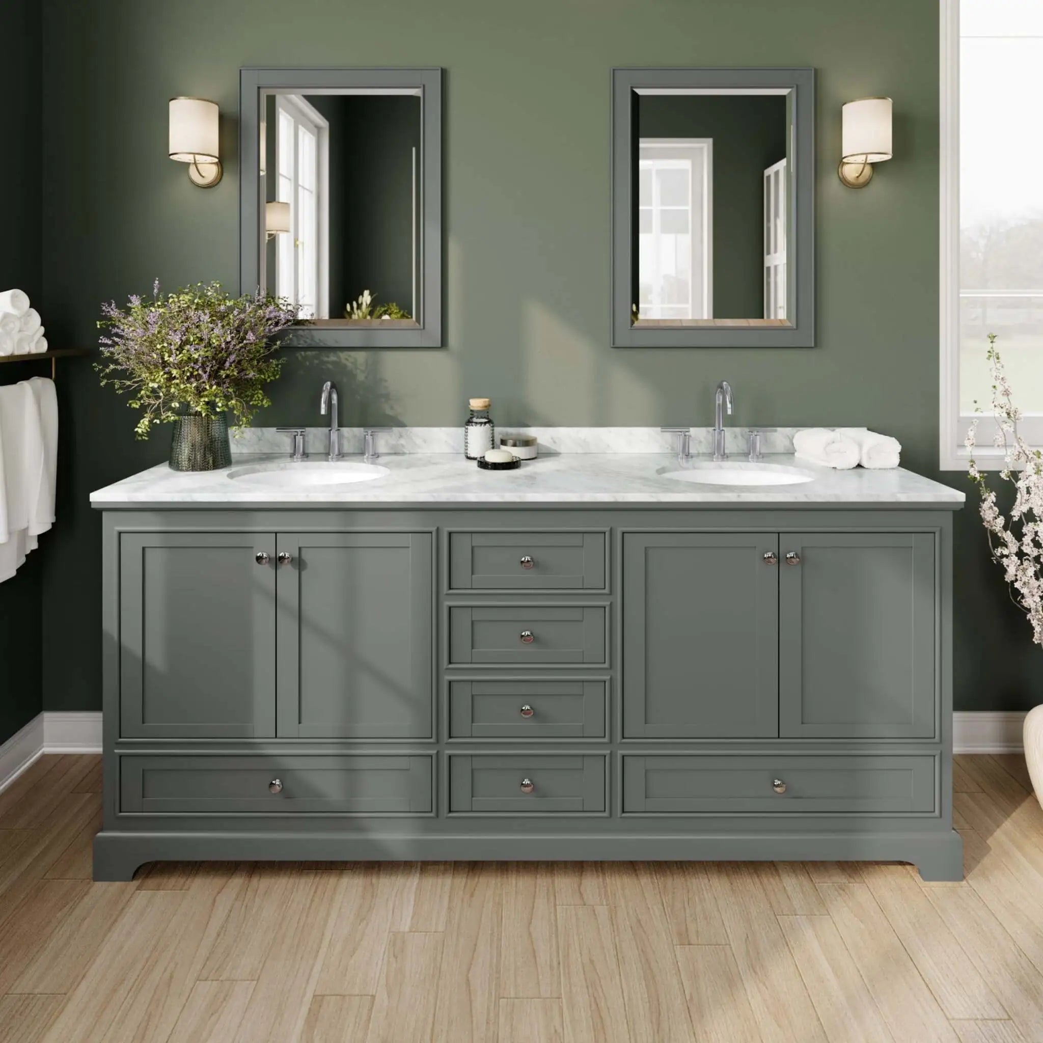 80" Deborah Double Bathroom Vanity in Dark Gray with Polished Chrome Trim & Medicine Cabinet by Wyndham