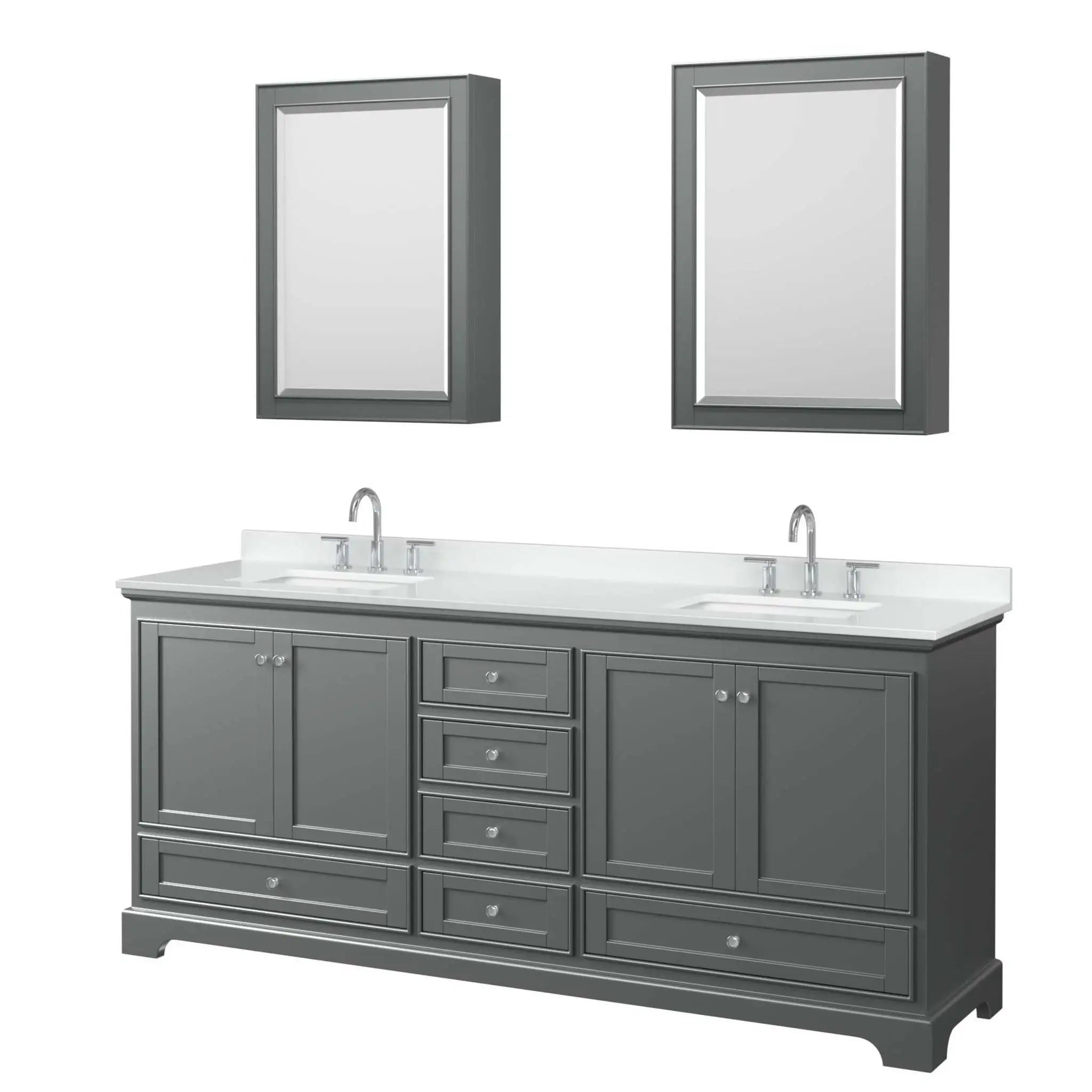 80" Deborah Double Bathroom Vanity in Dark Gray with Polished Chrome Trim & Medicine Cabinet by Wyndham