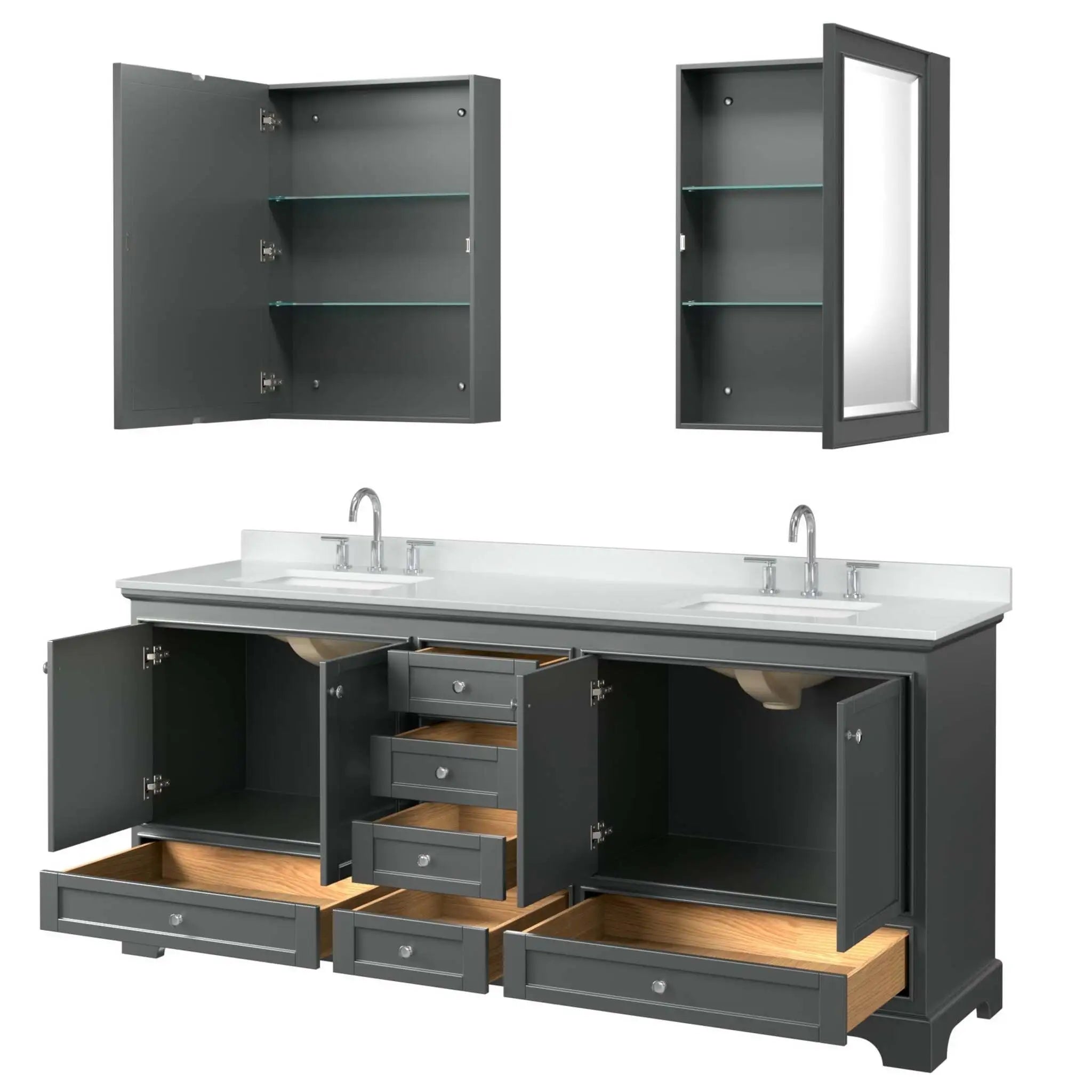 80" Deborah Double Bathroom Vanity in Dark Gray with Polished Chrome Trim & Medicine Cabinet by Wyndham