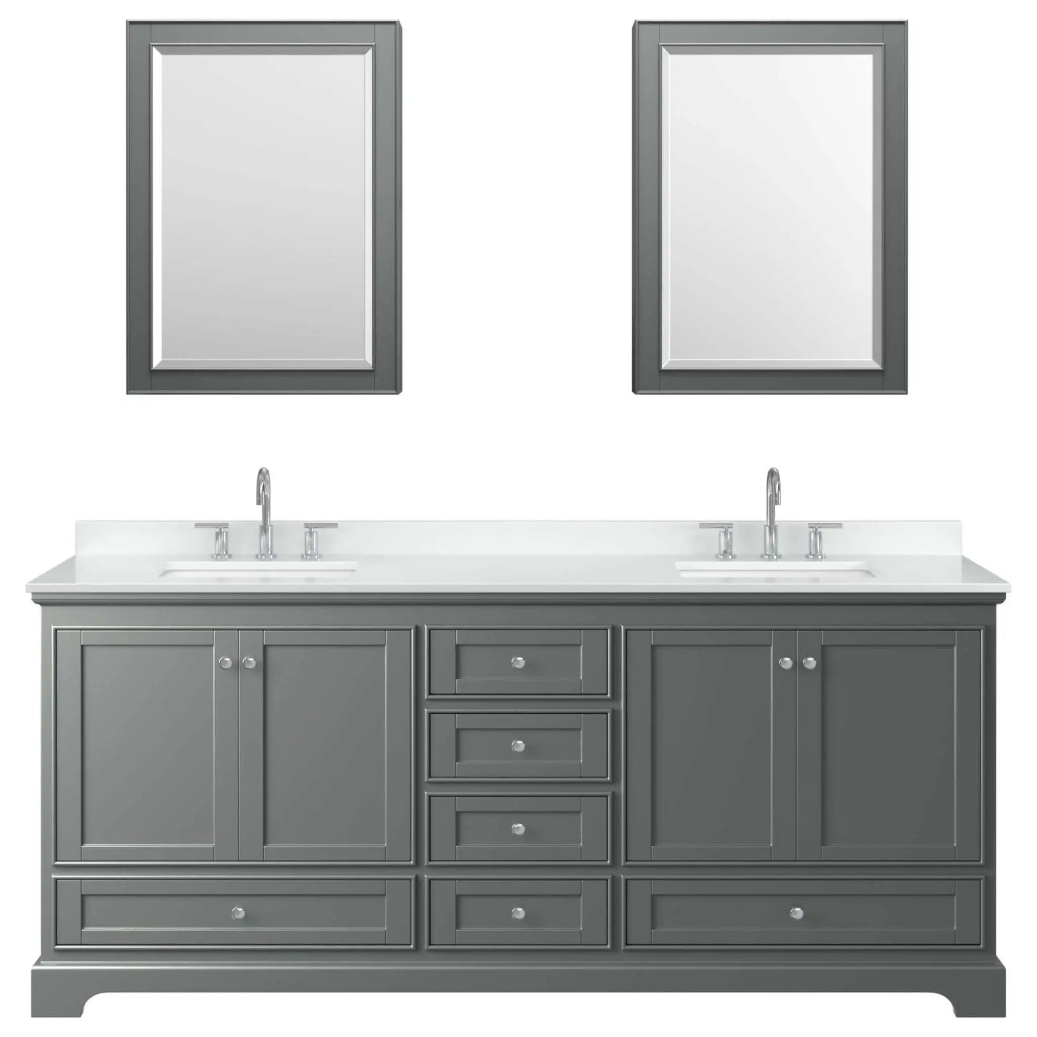 80" Deborah Double Bathroom Vanity in Dark Gray with Polished Chrome Trim & Medicine Cabinet by Wyndham