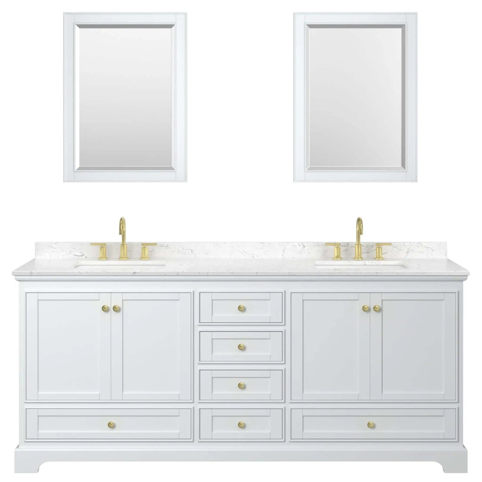 80" Deborah Double Bathroom Vanity in White with Brushed Gold Trim & 24" Mirror by Wyndham