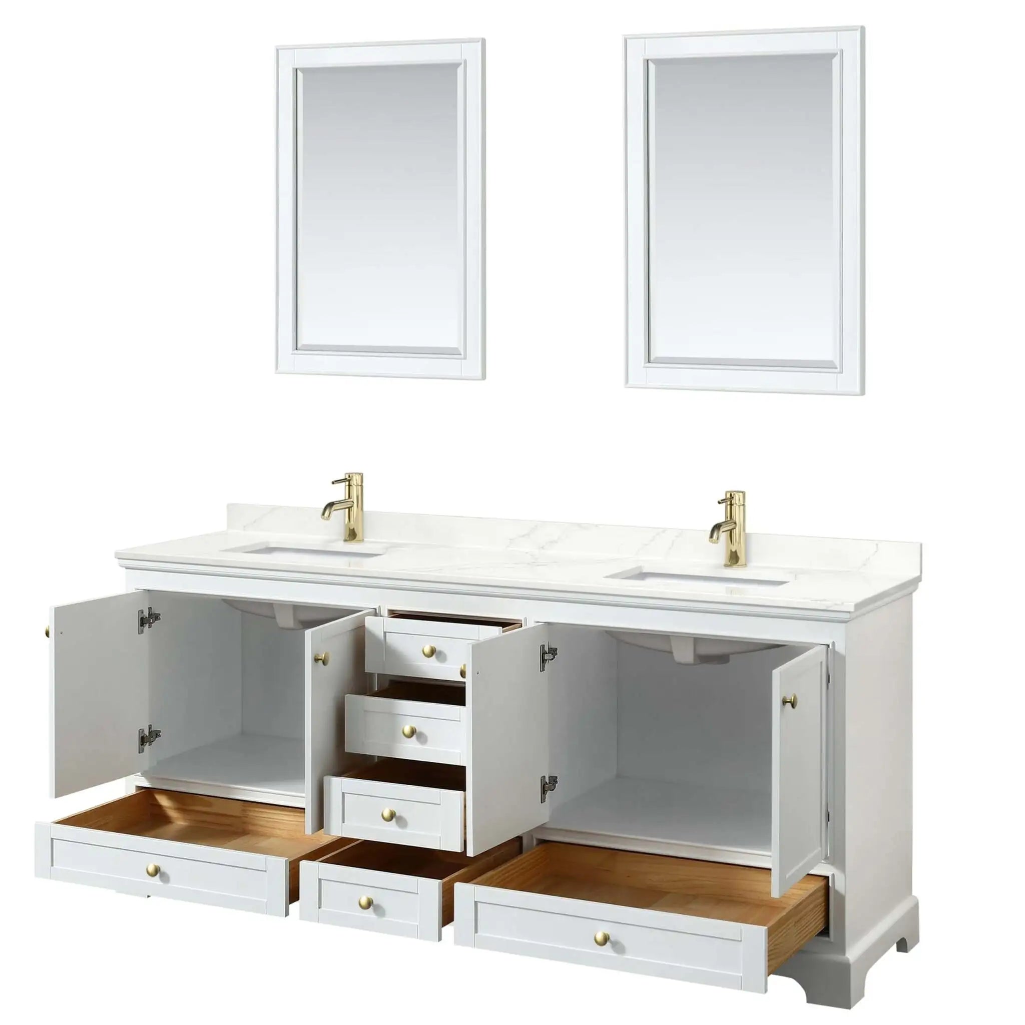 80" Deborah Double Bathroom Vanity in White with Brushed Gold Trim & 24" Mirror by Wyndham