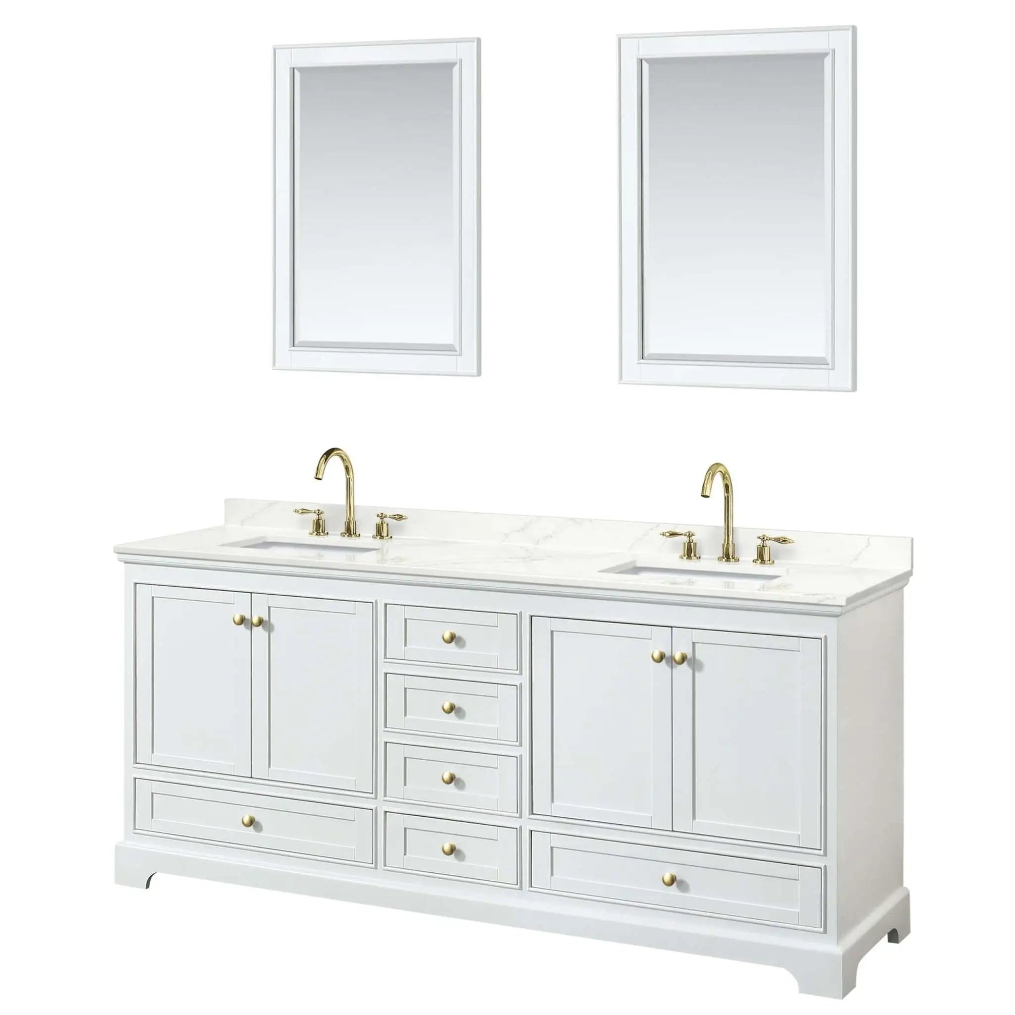 80" Deborah Double Bathroom Vanity in White with Brushed Gold Trim & 24" Mirror by Wyndham