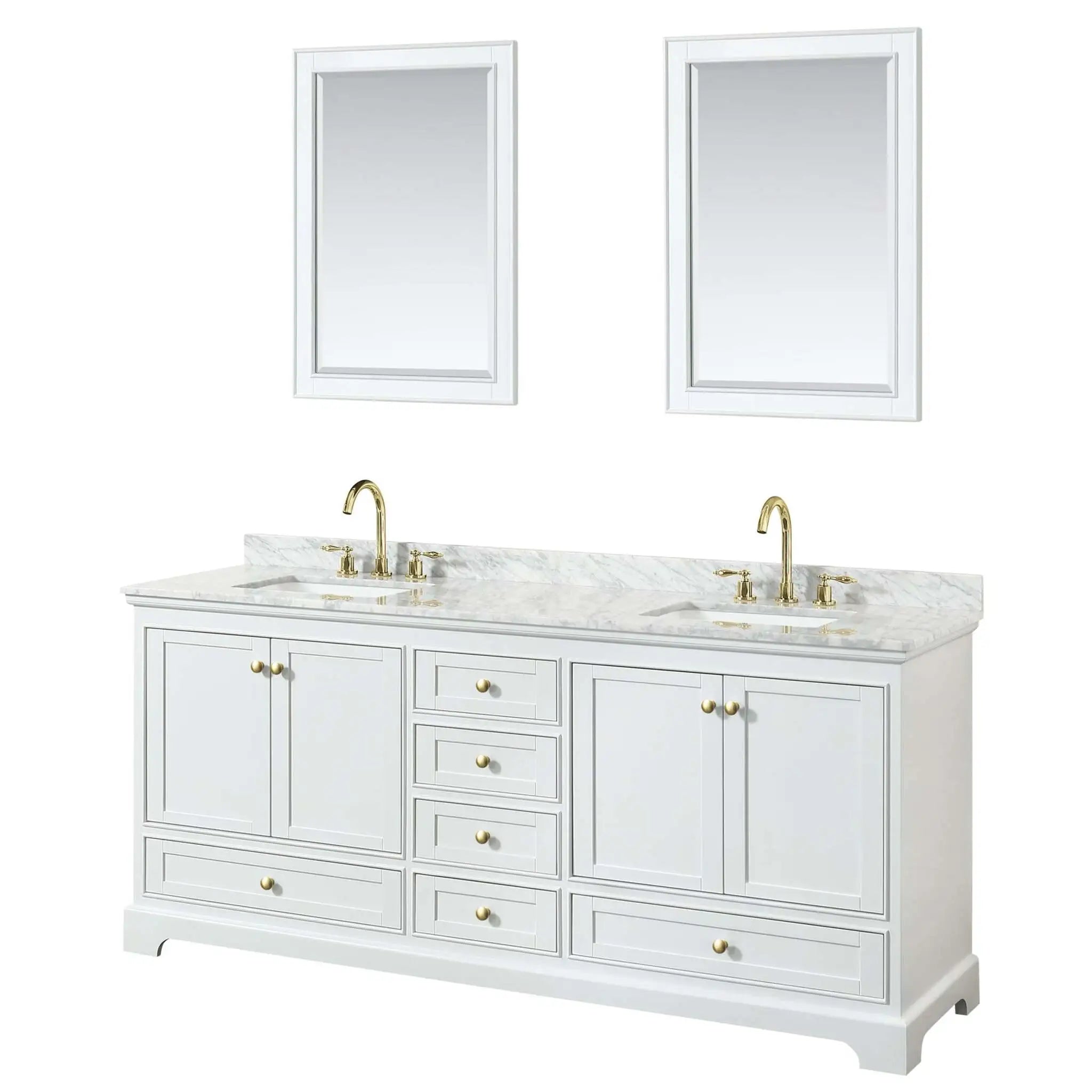 80" Deborah Double Bathroom Vanity in White with Brushed Gold Trim & 24" Mirror by Wyndham
