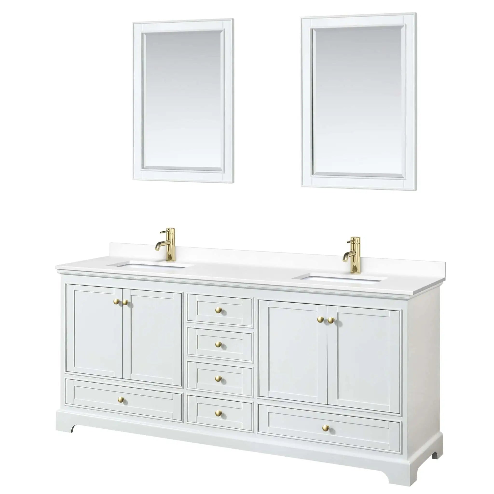 80" Deborah Double Bathroom Vanity in White with Brushed Gold Trim & 24" Mirror by Wyndham