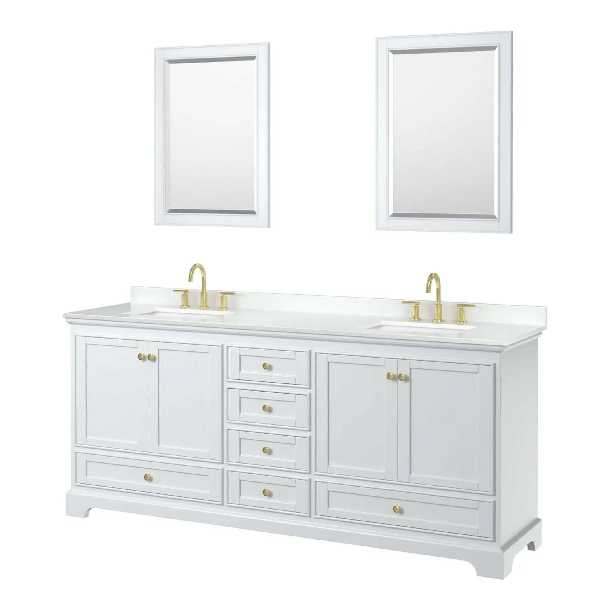80" Deborah Double Bathroom Vanity in White with Brushed Gold Trim & 24" Mirror by Wyndham