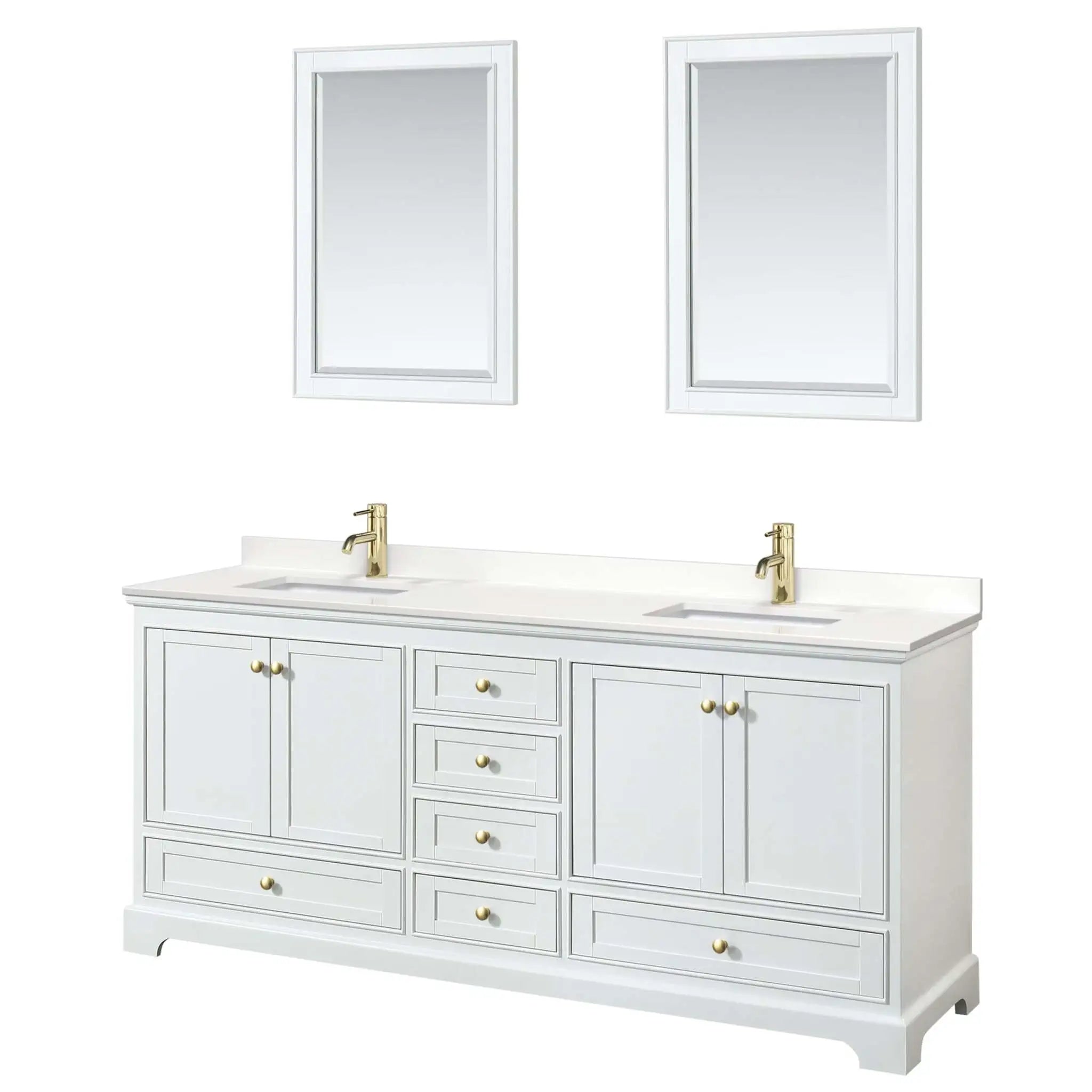 80" Deborah Double Bathroom Vanity in White with Brushed Gold Trim & 24" Mirror by Wyndham