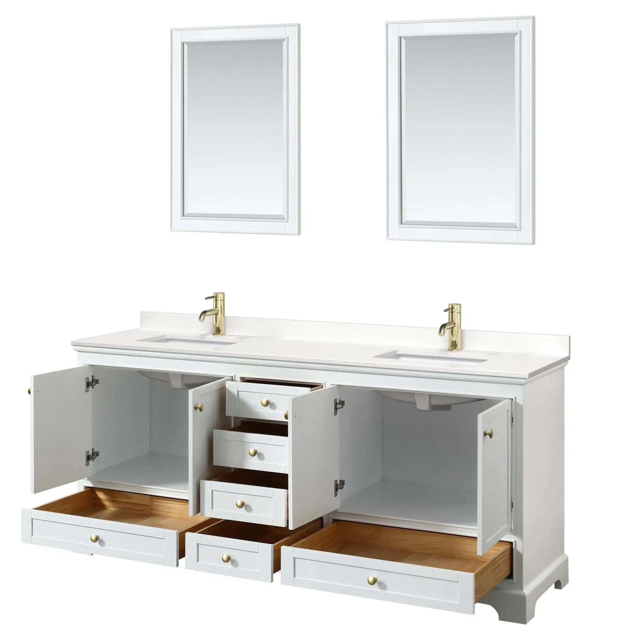 80" Deborah Double Bathroom Vanity in White with Brushed Gold Trim & 24" Mirror by Wyndham