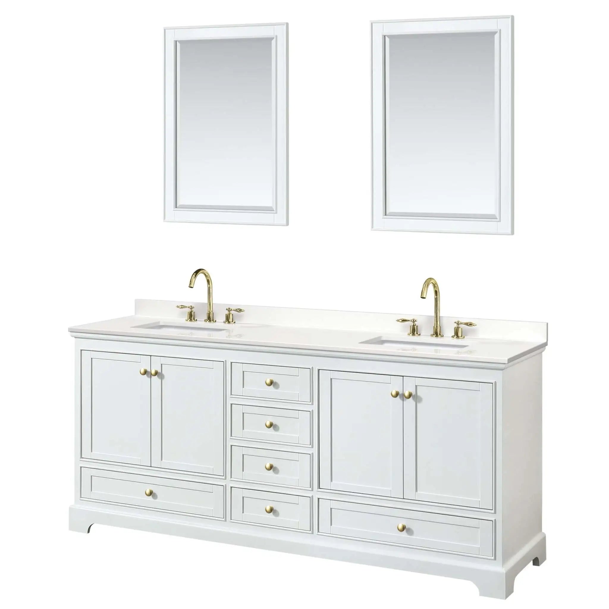 80" Deborah Double Bathroom Vanity in White with Brushed Gold Trim & 24" Mirror by Wyndham