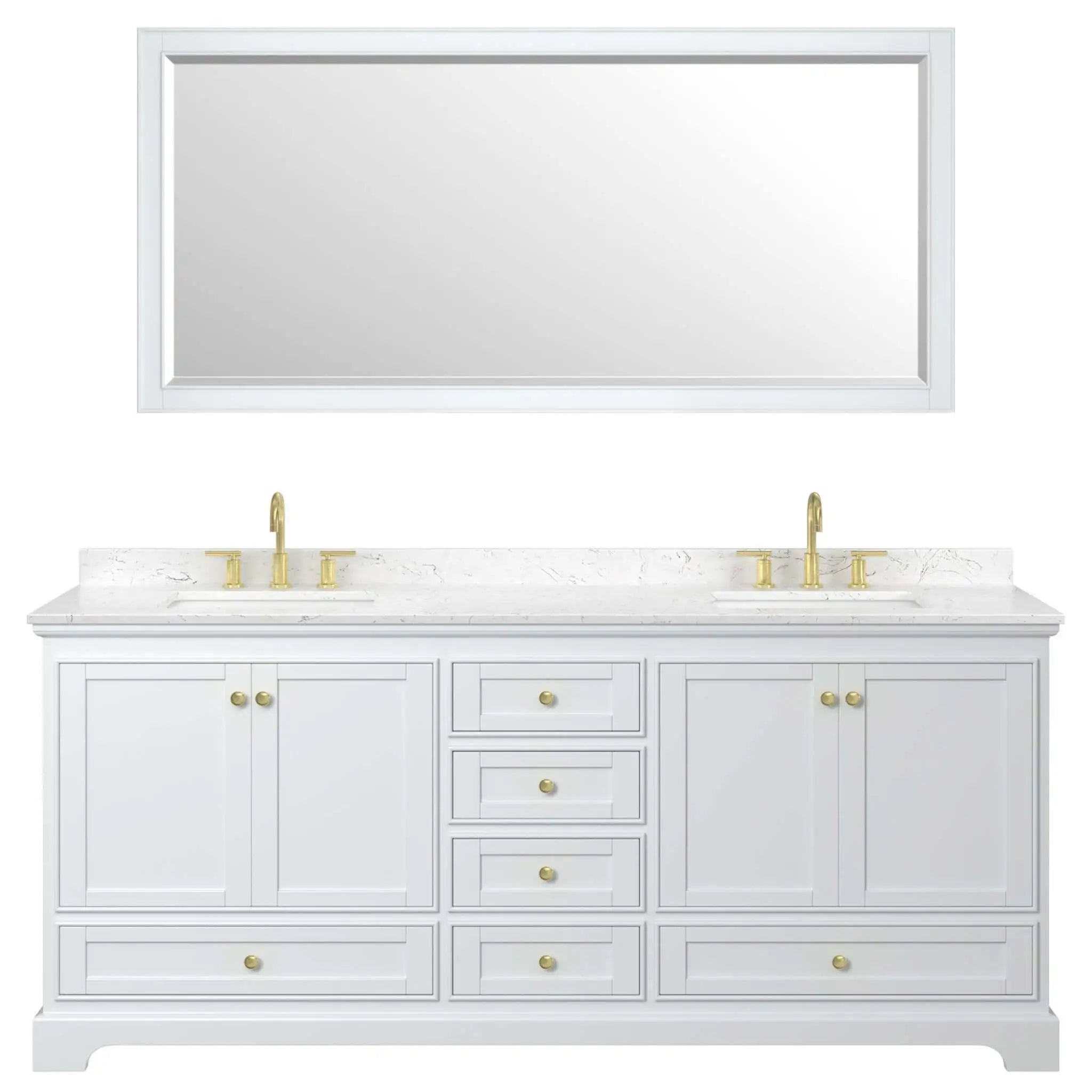 80" Deborah Double Bathroom Vanity in White with Brushed Gold Trim & 70" Mirror by Wyndham