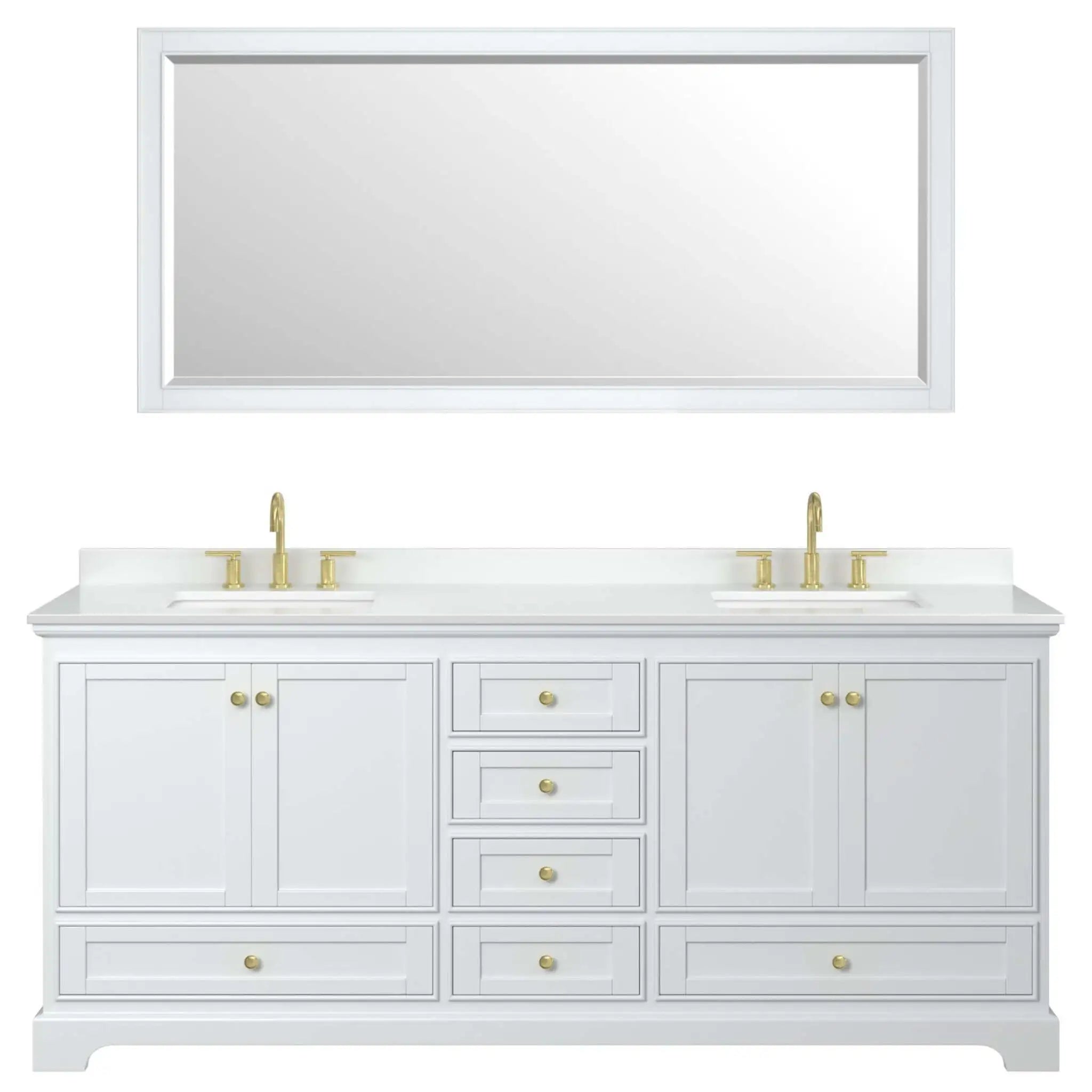 80" Deborah Double Bathroom Vanity in White with Brushed Gold Trim & 70" Mirror by Wyndham