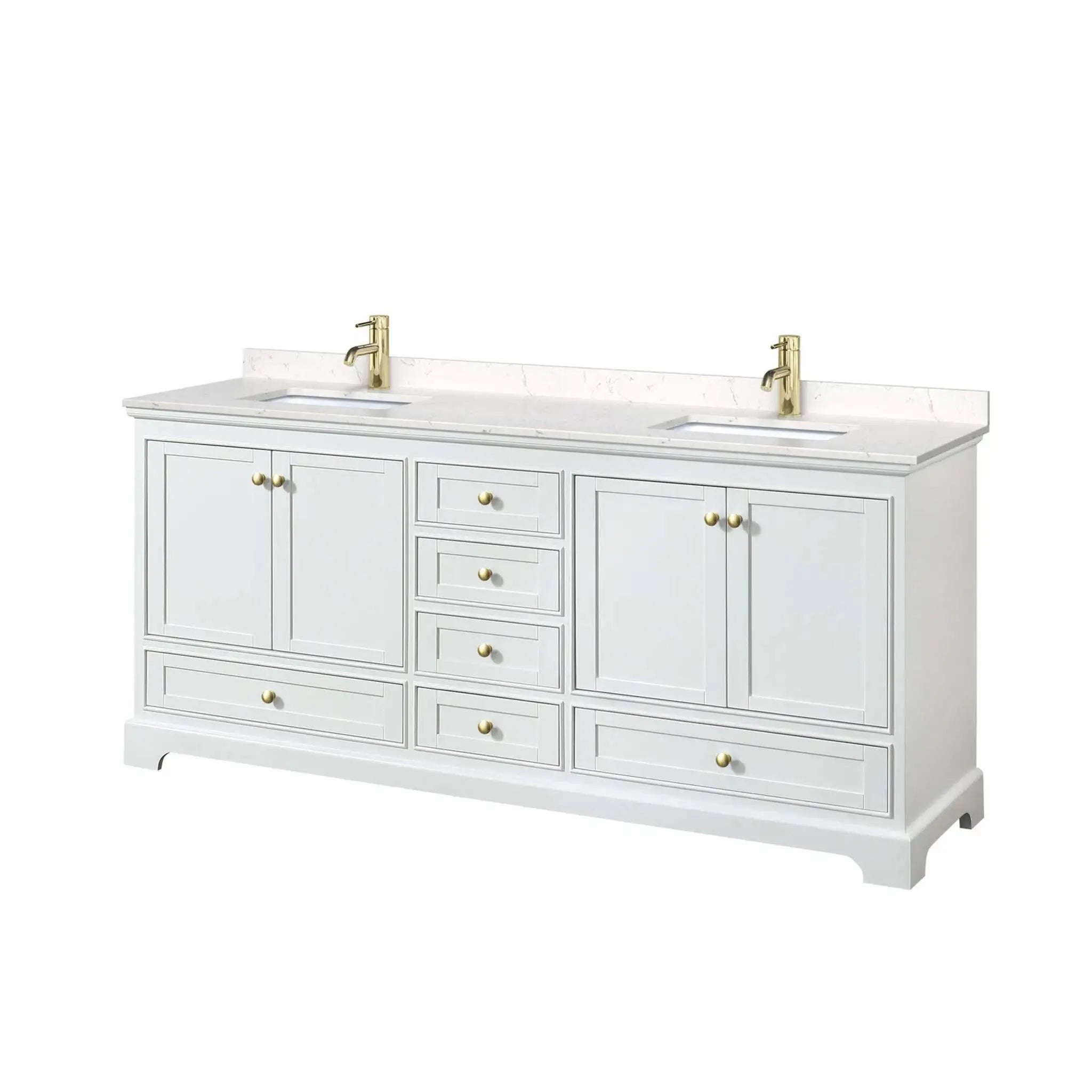 80" Deborah Double Bathroom Vanity in White with Brushed Gold Trim by Wyndham