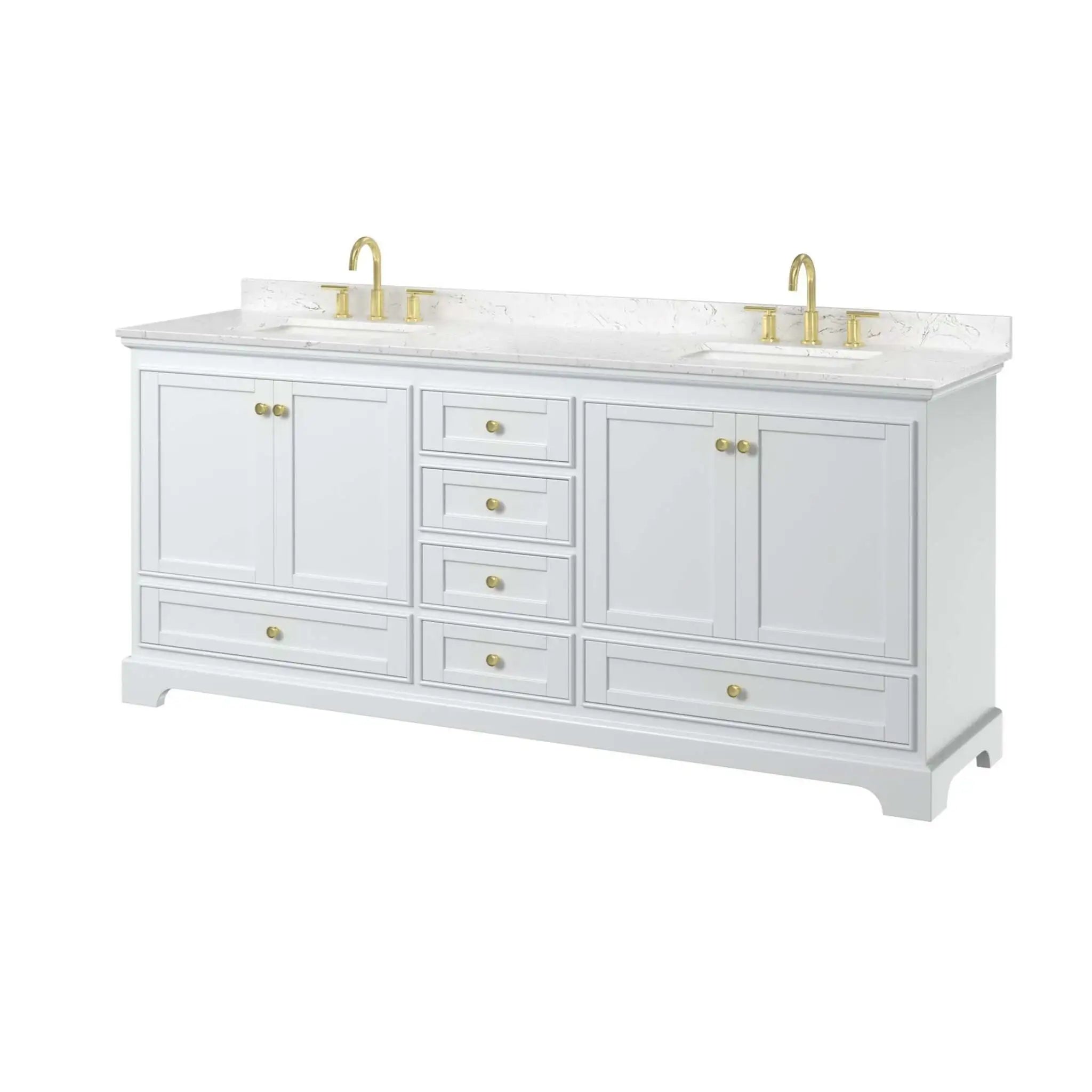 80" Deborah Double Bathroom Vanity in White with Brushed Gold Trim by Wyndham