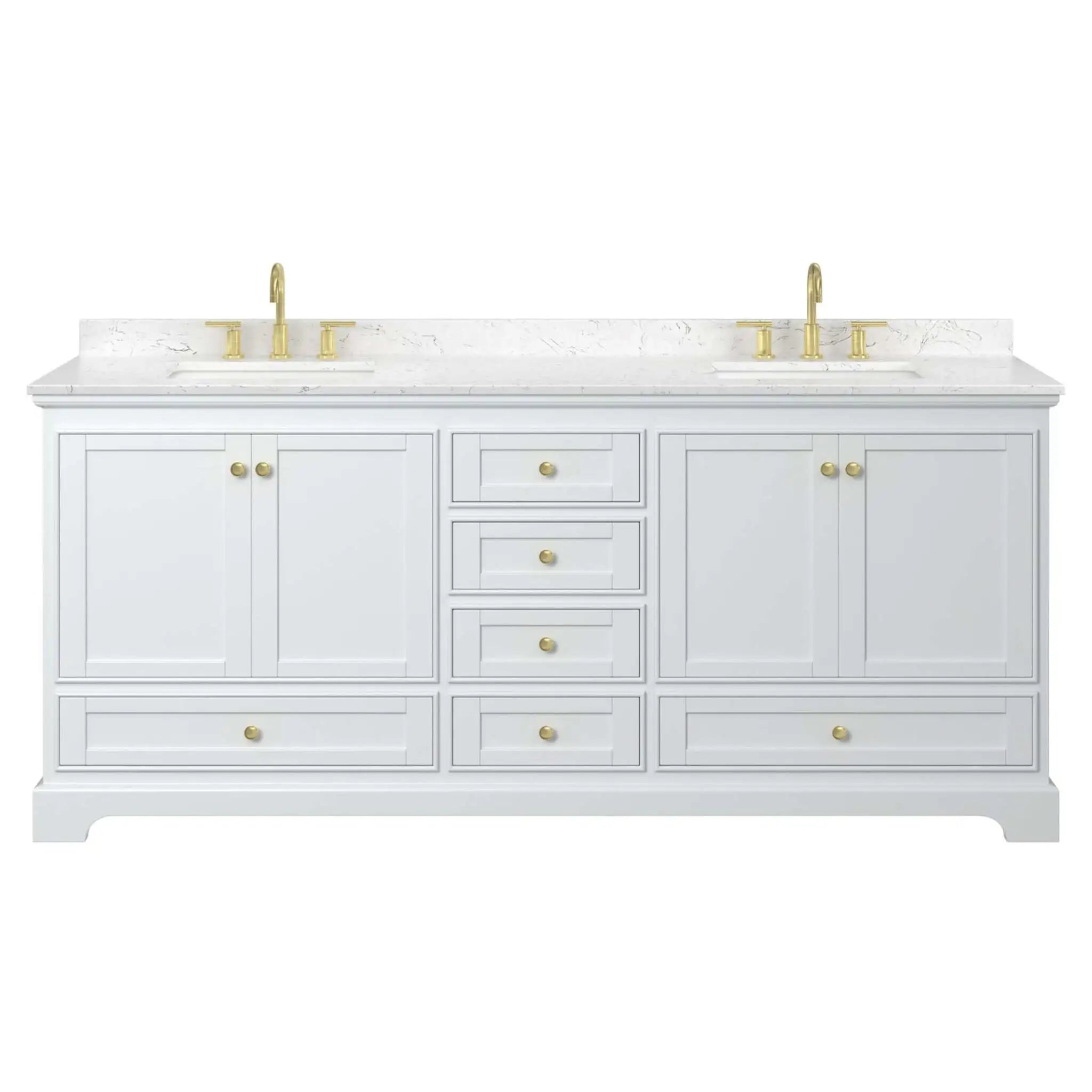 80" Deborah Double Bathroom Vanity in White with Brushed Gold Trim by Wyndham