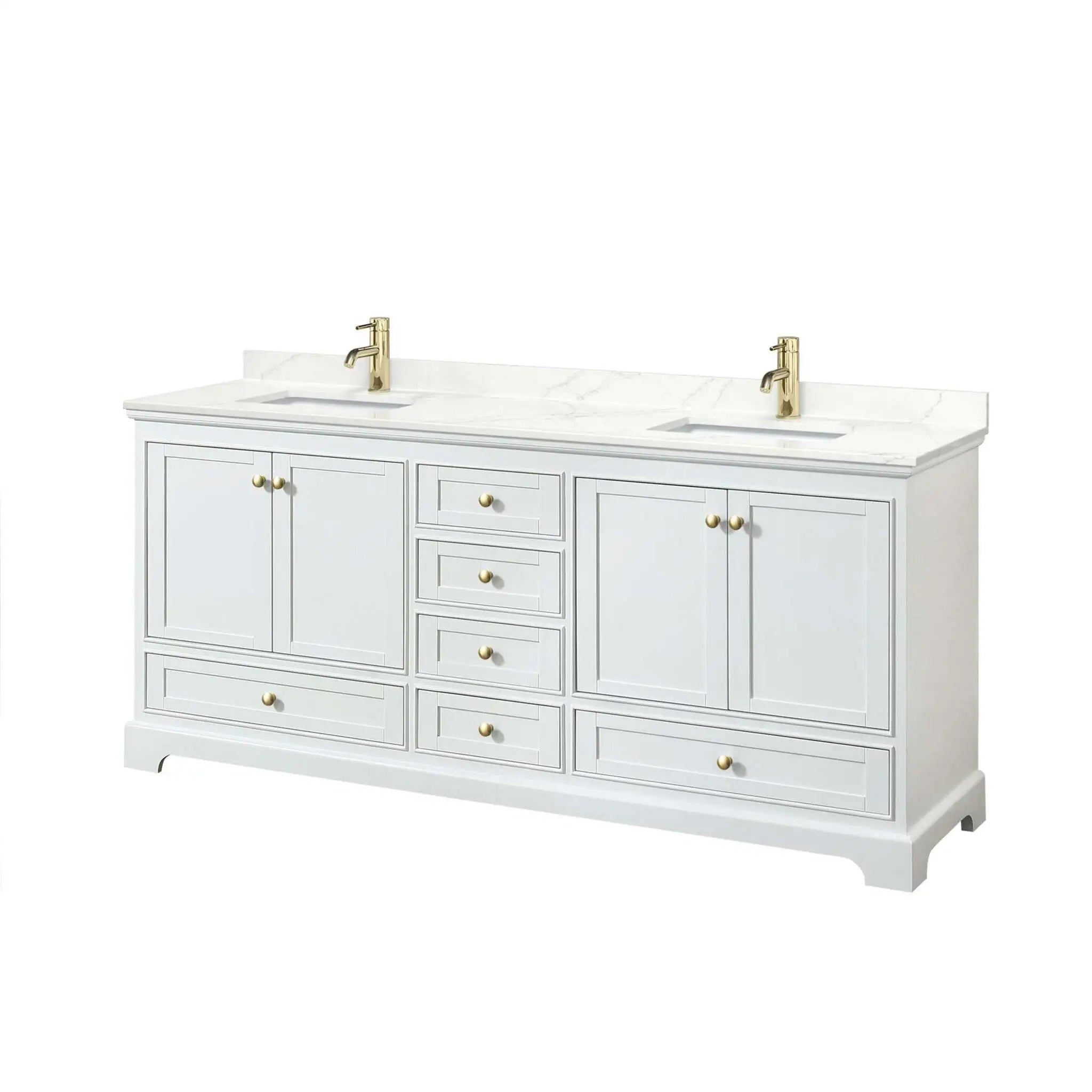 80" Deborah Double Bathroom Vanity in White with Brushed Gold Trim by Wyndham